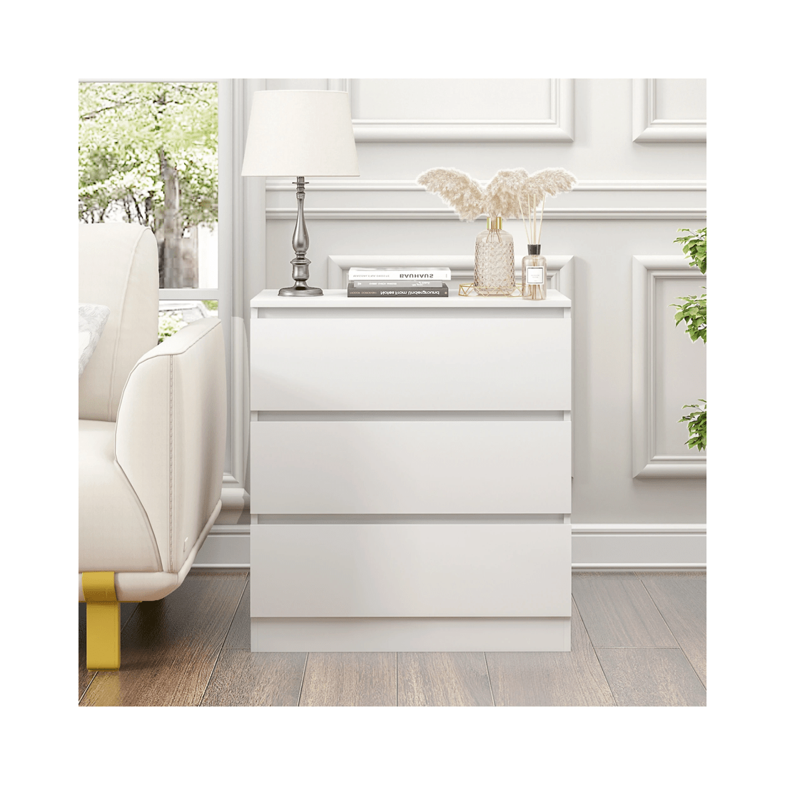 2 Advwin Bedside Table 3 Drawers 77cm Height Nightstand Storage Cabinet Dresser
 - White, 2 of 8