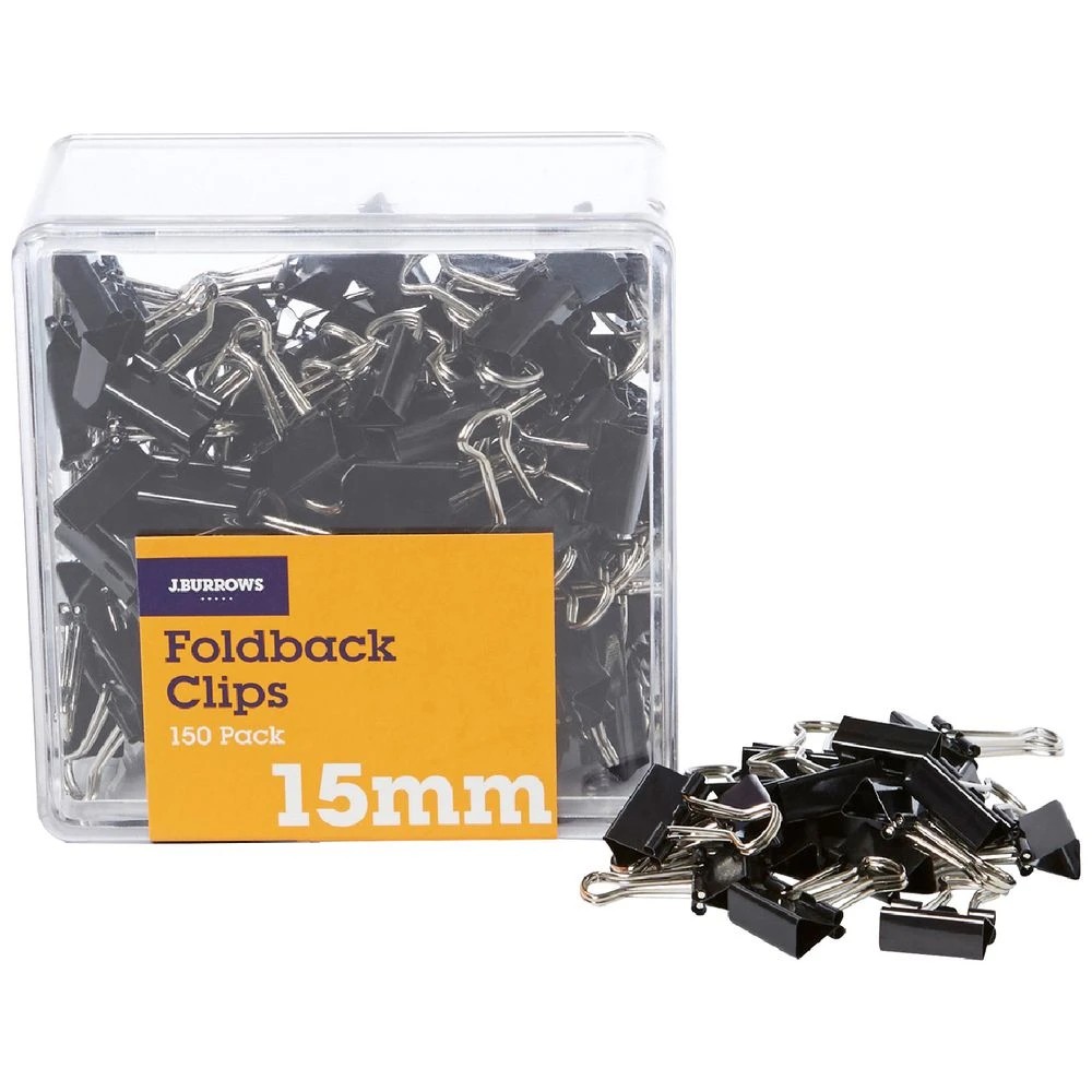 1 J.Burrows 15mm Foldback Clips 150 Pack, 1 of 3