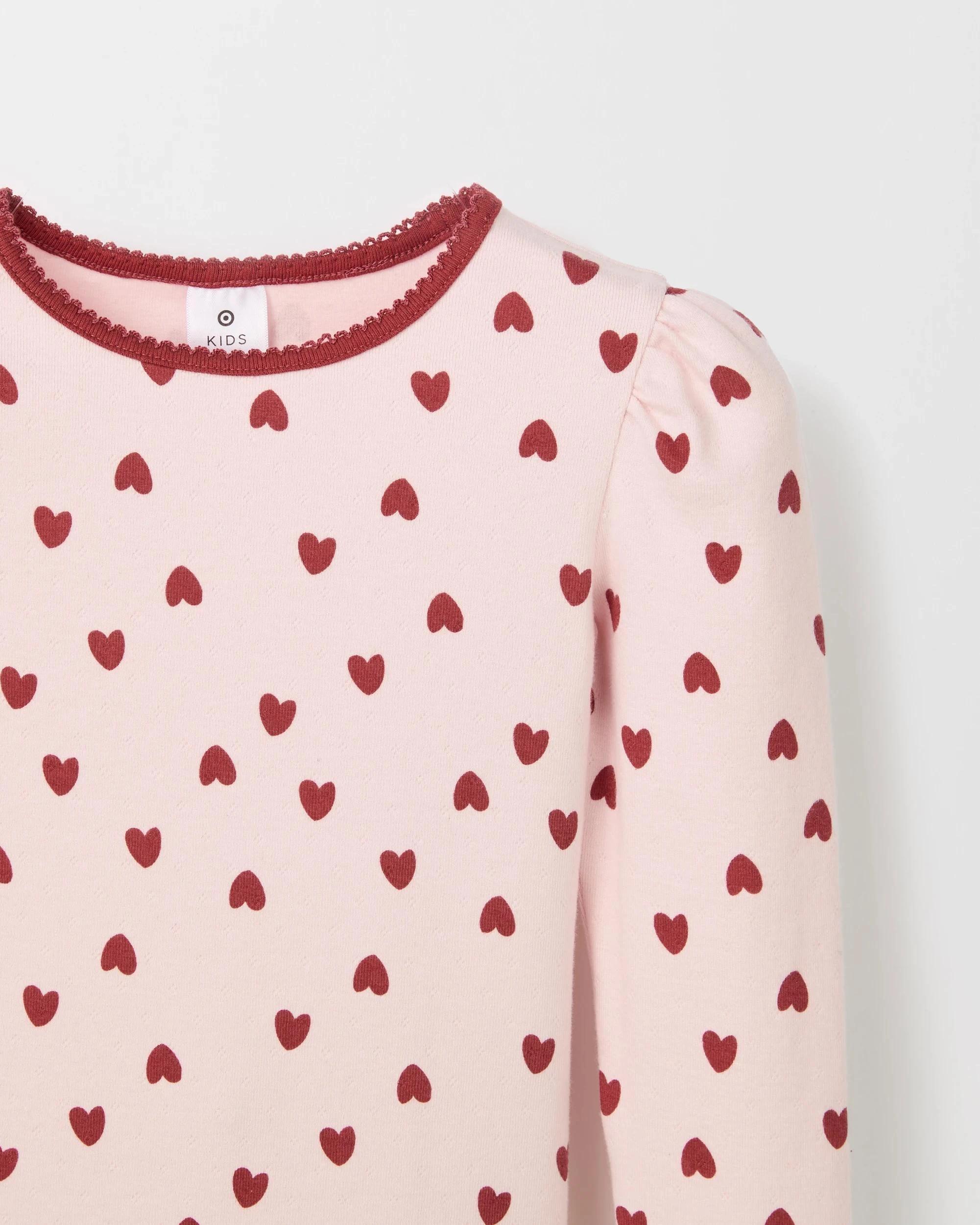 2 Target Kids Australian Cotton Long Sleeve Pointelle Top PINK HEART AOP, 2 of 2