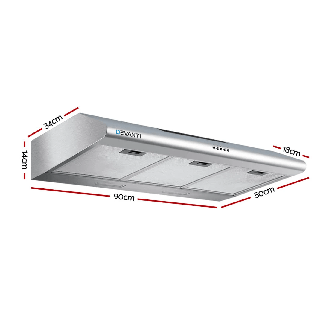 2 Devanti 900mm Range Hood 90cm Rangehood Stainless Steel - Silver, 2 of 2