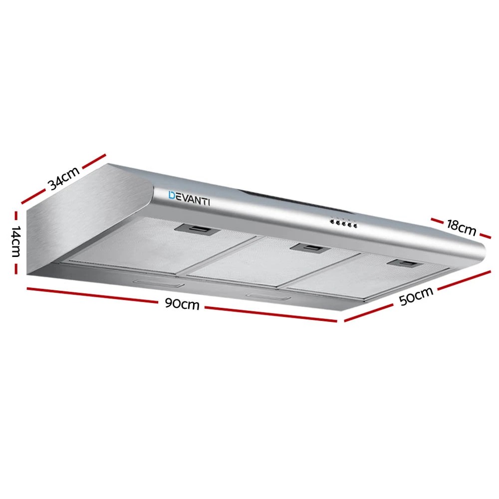 2 Devanti 900mm Range Hood 90cm Rangehood Stainless Steel - Silver, 2 of 7