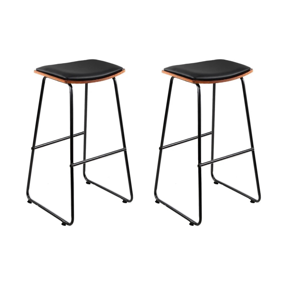 1 Artiss 2x Bar Stools Leather Padded Metal - Black, 1 of 8