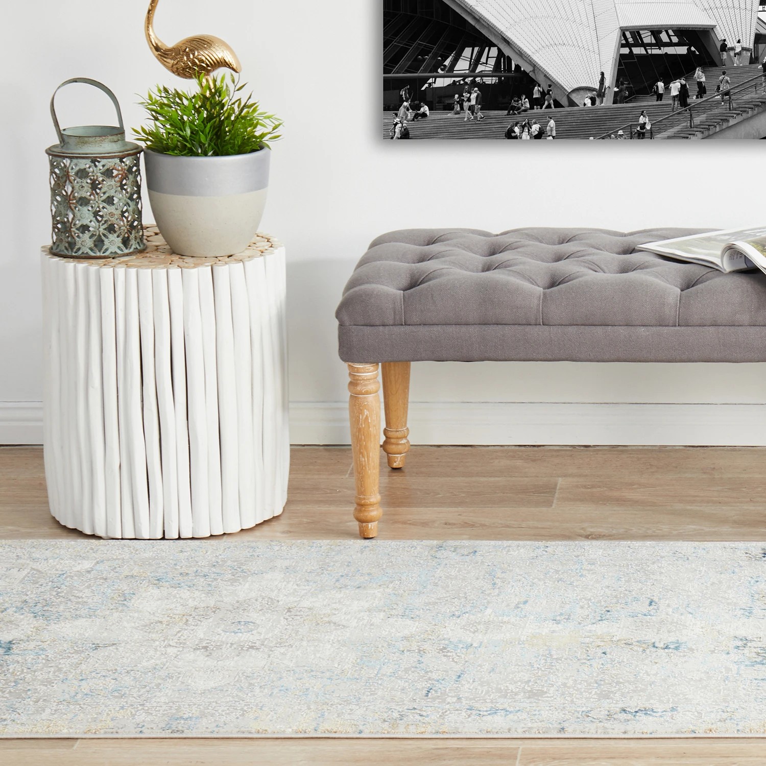 3 Common Ground Rugs Glimmers 104 400x80cm Runner - Large Bamboo Silk Power Loomed Rug - Blue, 3 of 9