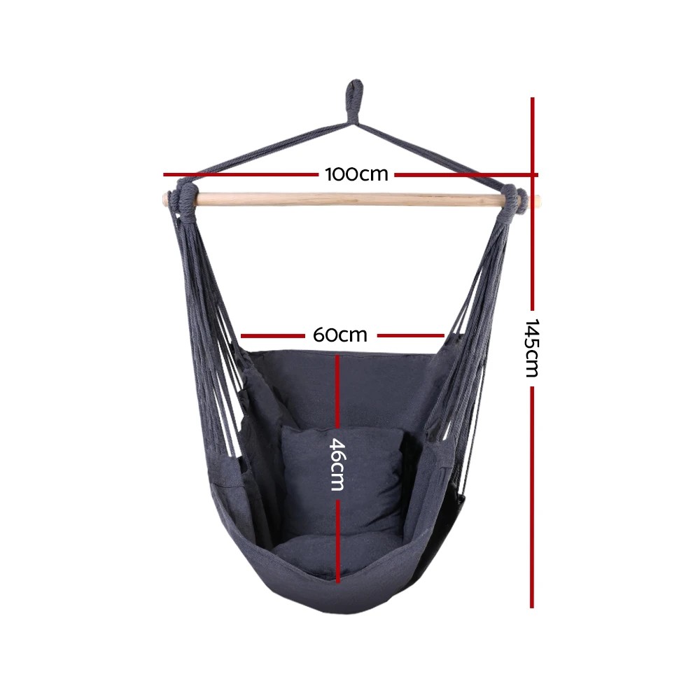 2 Gardeon Hammock Chair Outdoor Camping Hanging Hammocks Cushion Pillow - Grey, 2 of 7