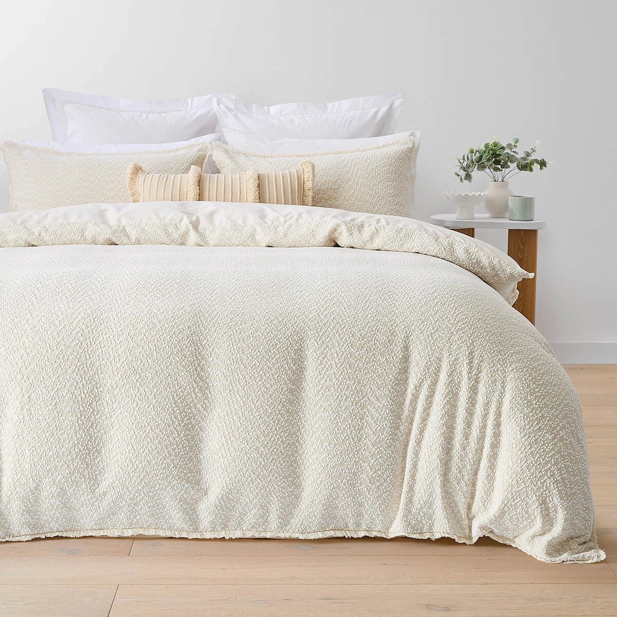 1 Boucle Quilt Cover Set - Double Bed, Beige, 1 of 6