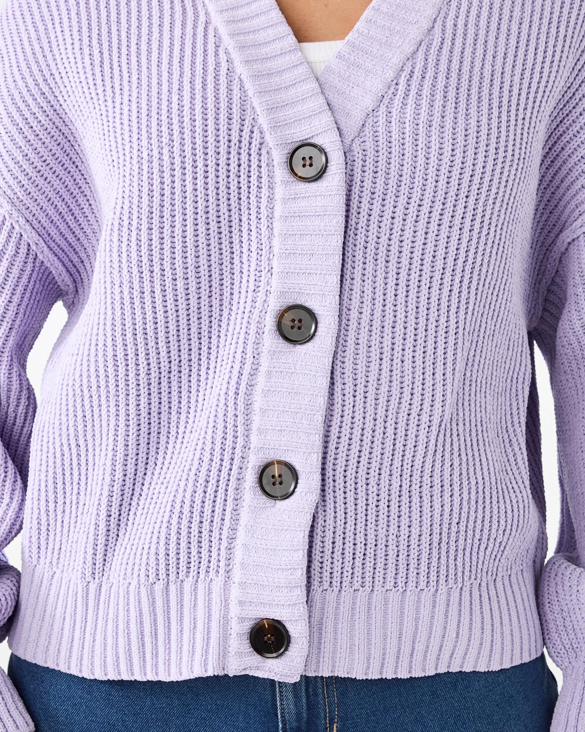 6 Chenille V Neck Cardigan Lil Purple, 6 of 7