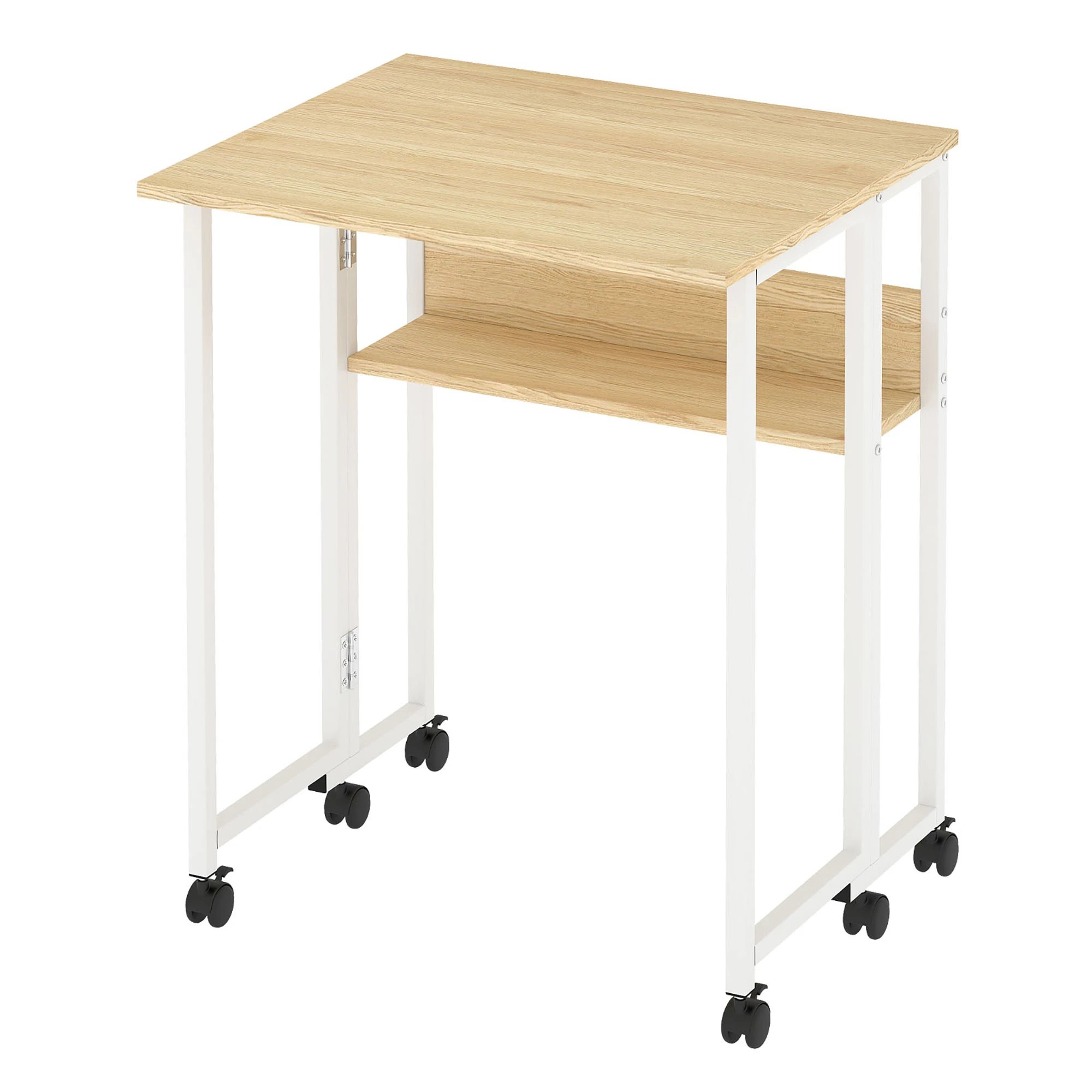 1 Levede Foldable Computer Desk with Wheels - Natural, 1 of 9