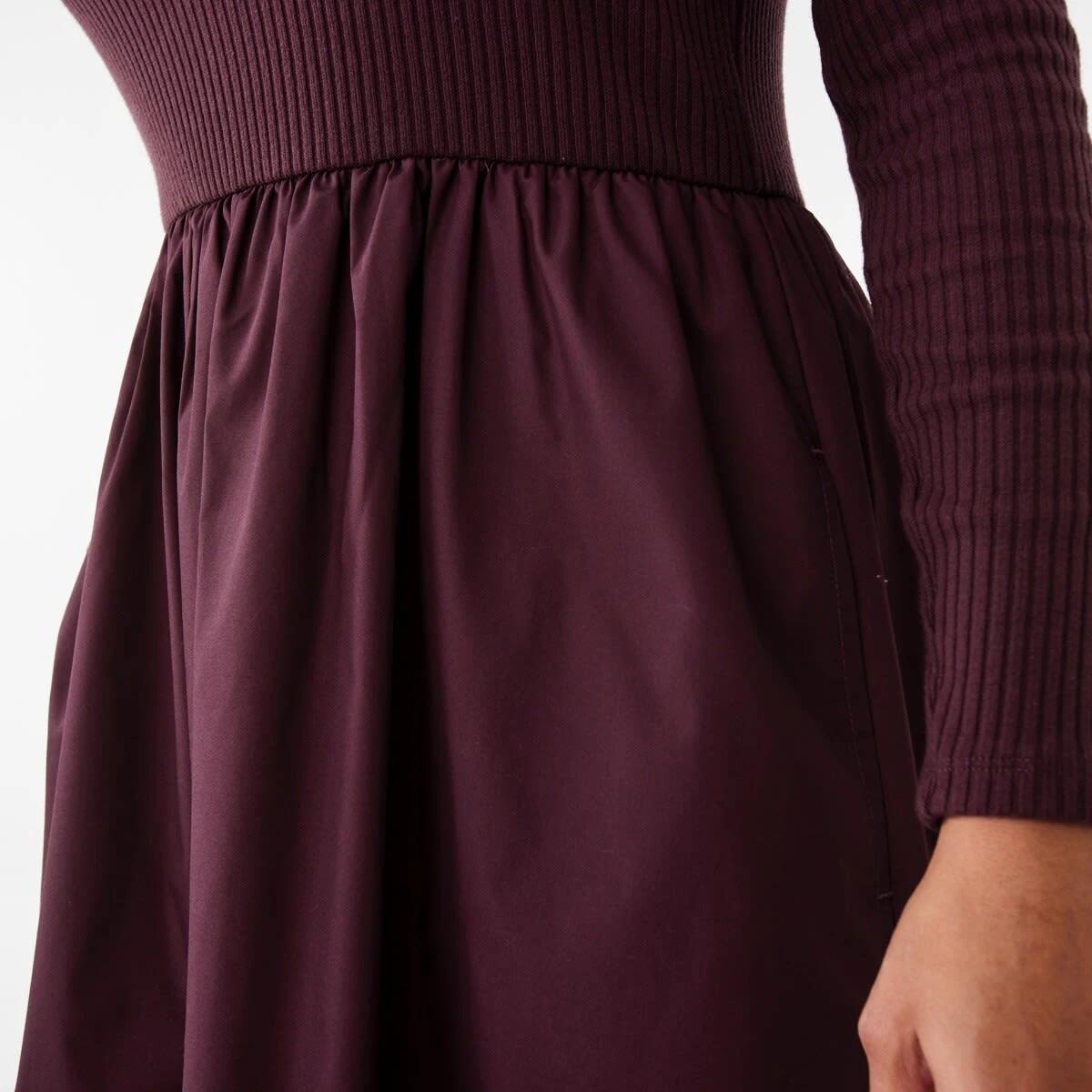 6 Long Sleeve Knit Woven Midi Dress Mulberry, 6 of 8
