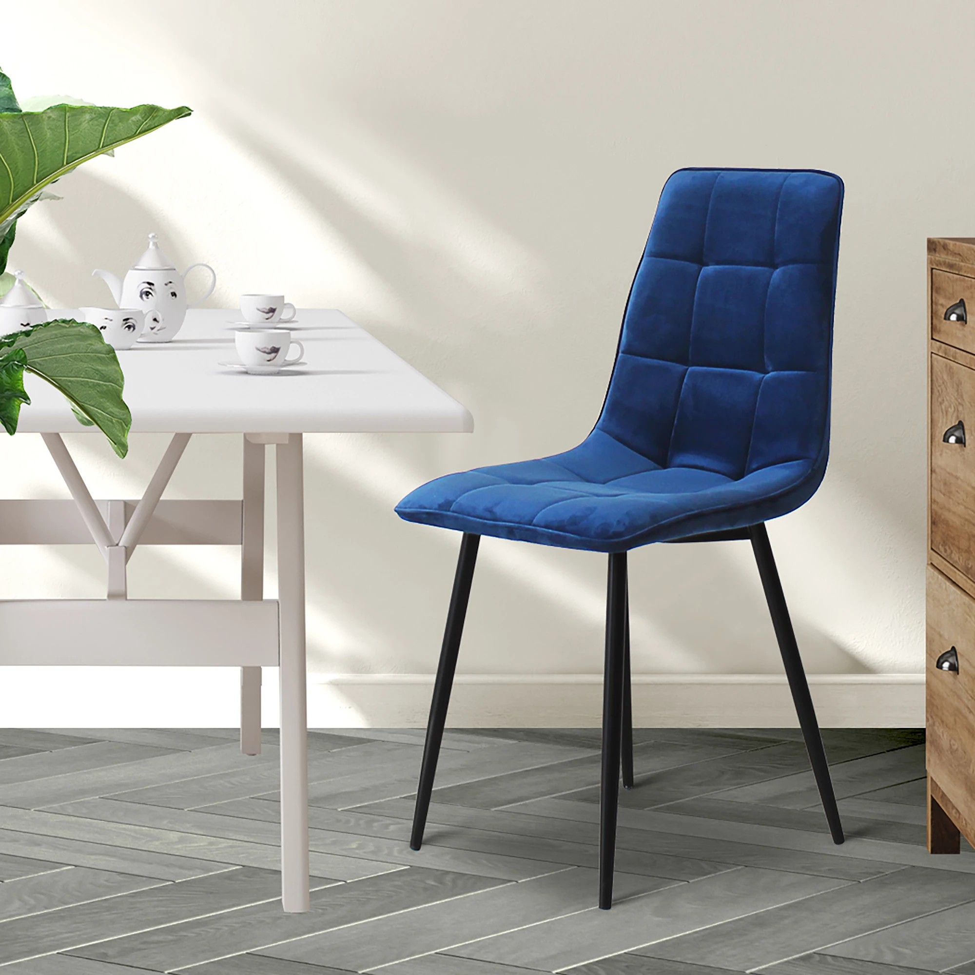7 Levede 8x Dining Chairs Kitchen Velvet Chair Lounge Room Retro Padded Seat Blue, 7 of 8