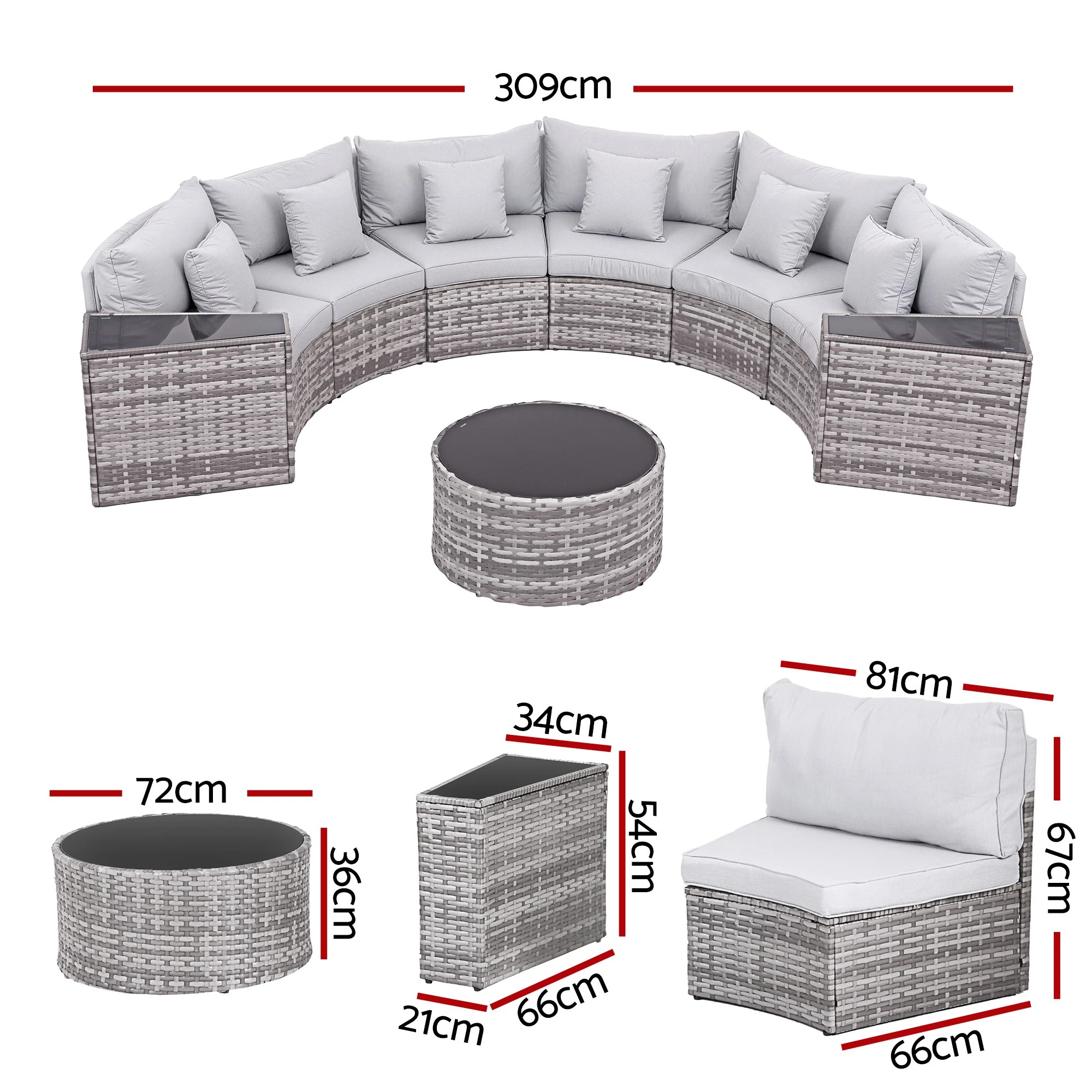 2 Gardeon 6 Seater Outdoor Sofa Set 9PCS Round Table Chair Set Garden Rattan Patio Furniture - Grey, 2 of 4