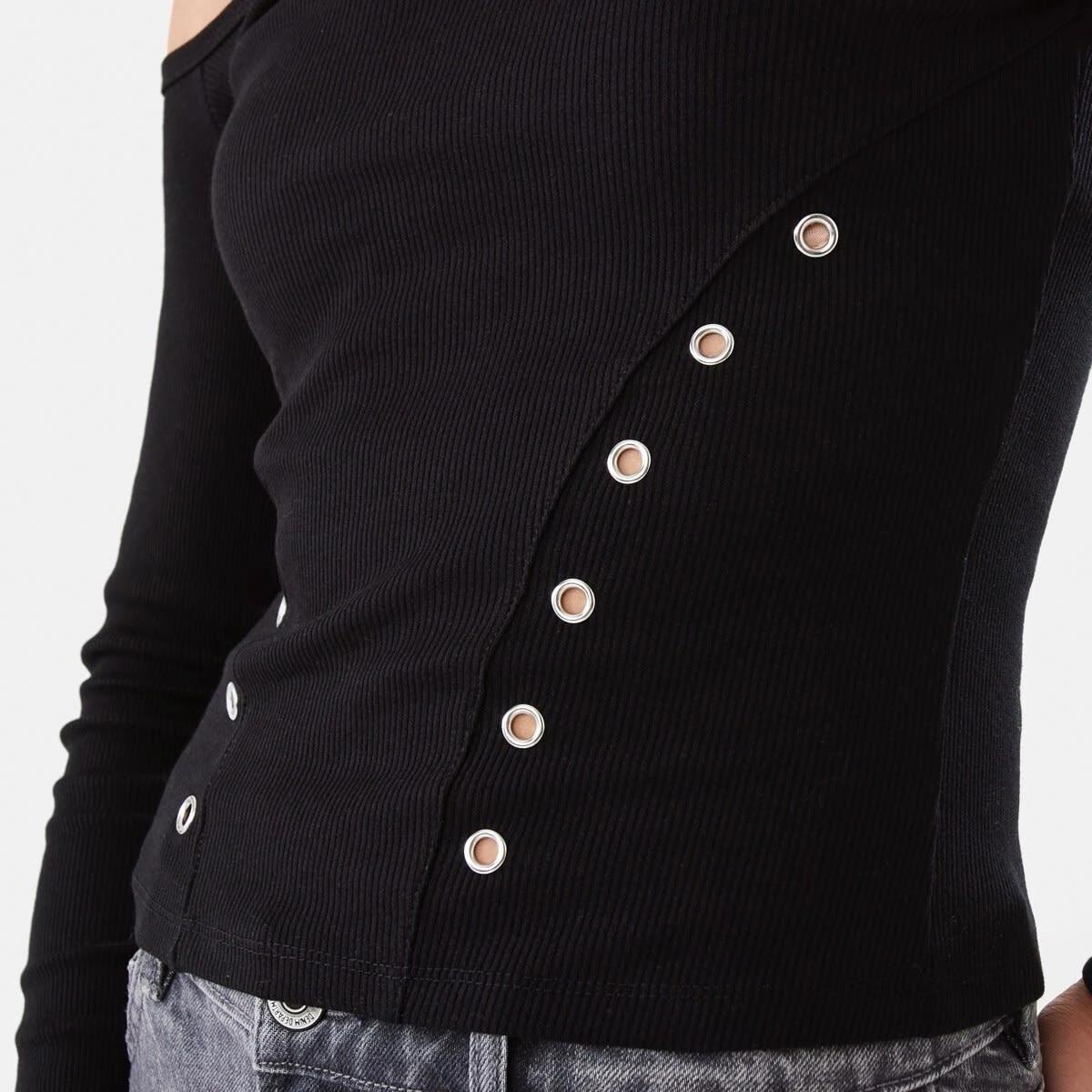 7 Long Sleeve Stud Detail Top Black, 7 of 8