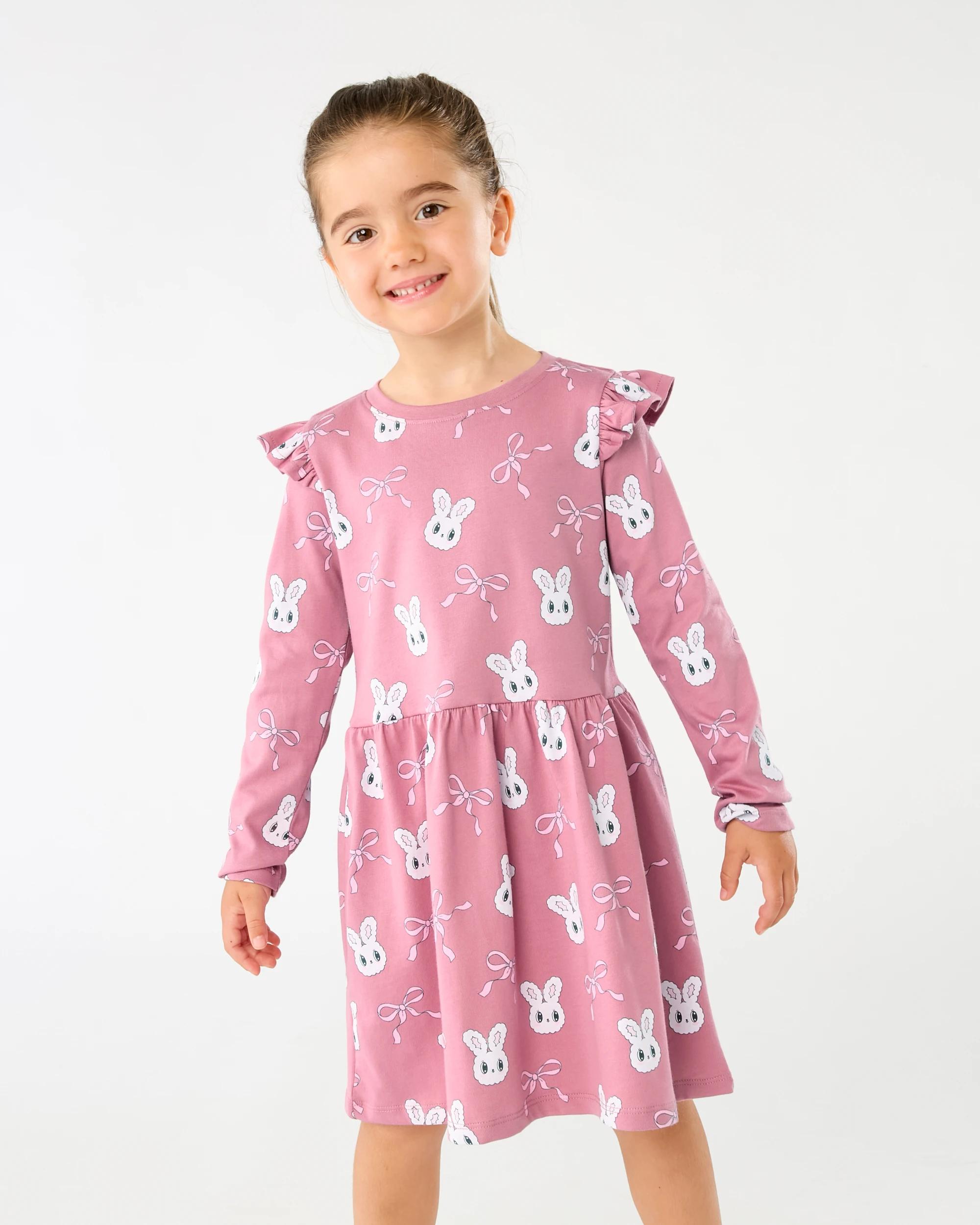 1 Long Sleeve Jersey Dress Pink Bunny, 1 of 8