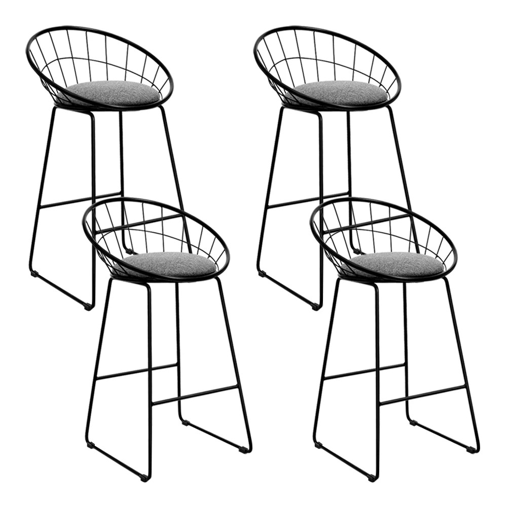 1 Artiss 4x Bar Stools Padded Seat Metal - Black, 1 of 6