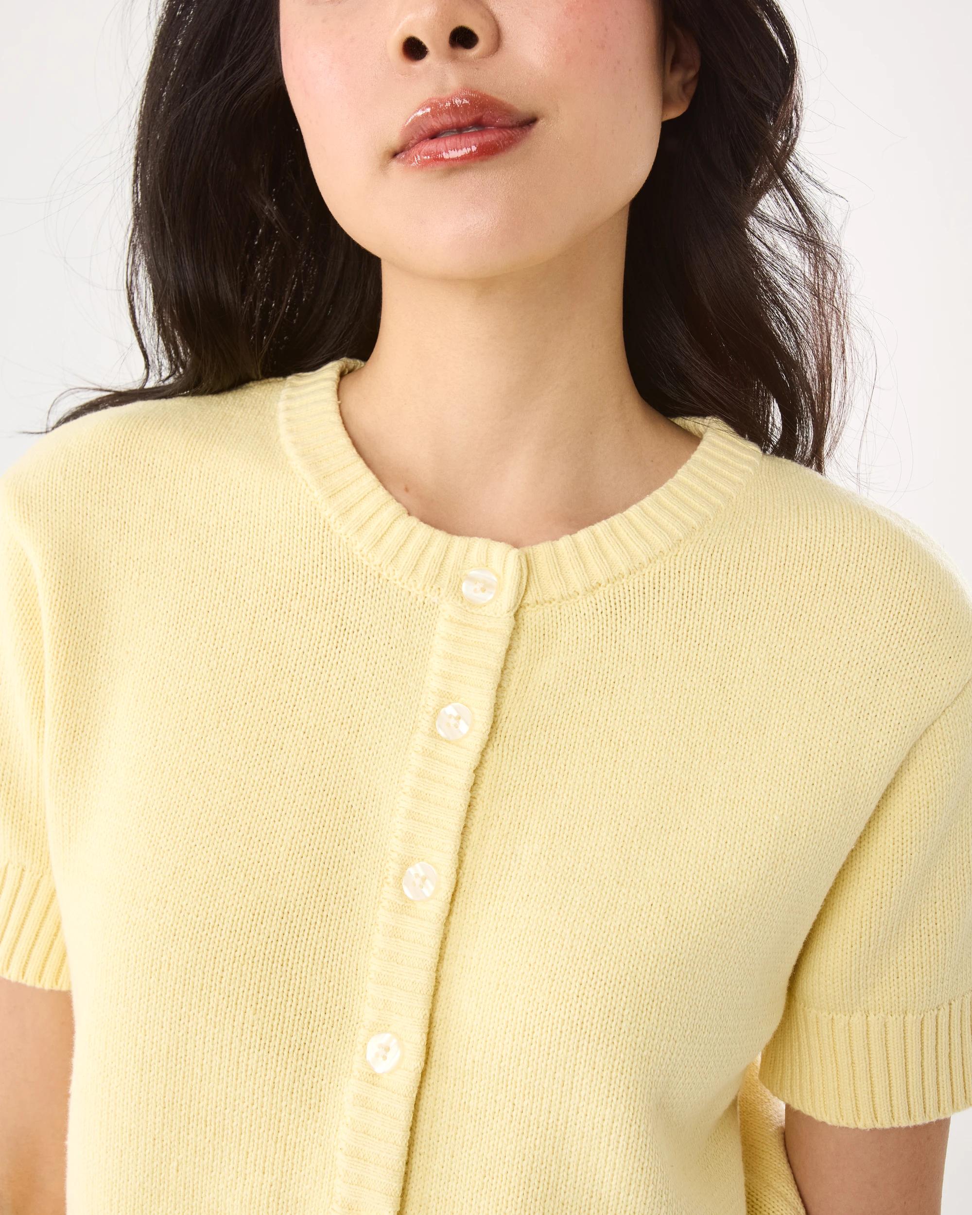 6 Short Sleeve Button Up Cardigan Fln Yellow, 6 of 8