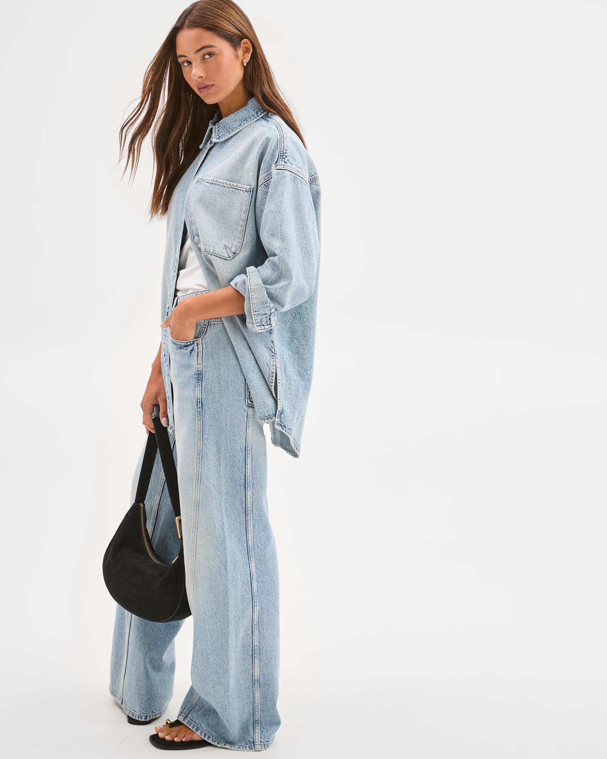 3 Lily Loves Mid Rise Full Length Wide Leg Seam Detail Denim Jeans SALTY BLUE, 3 of 7