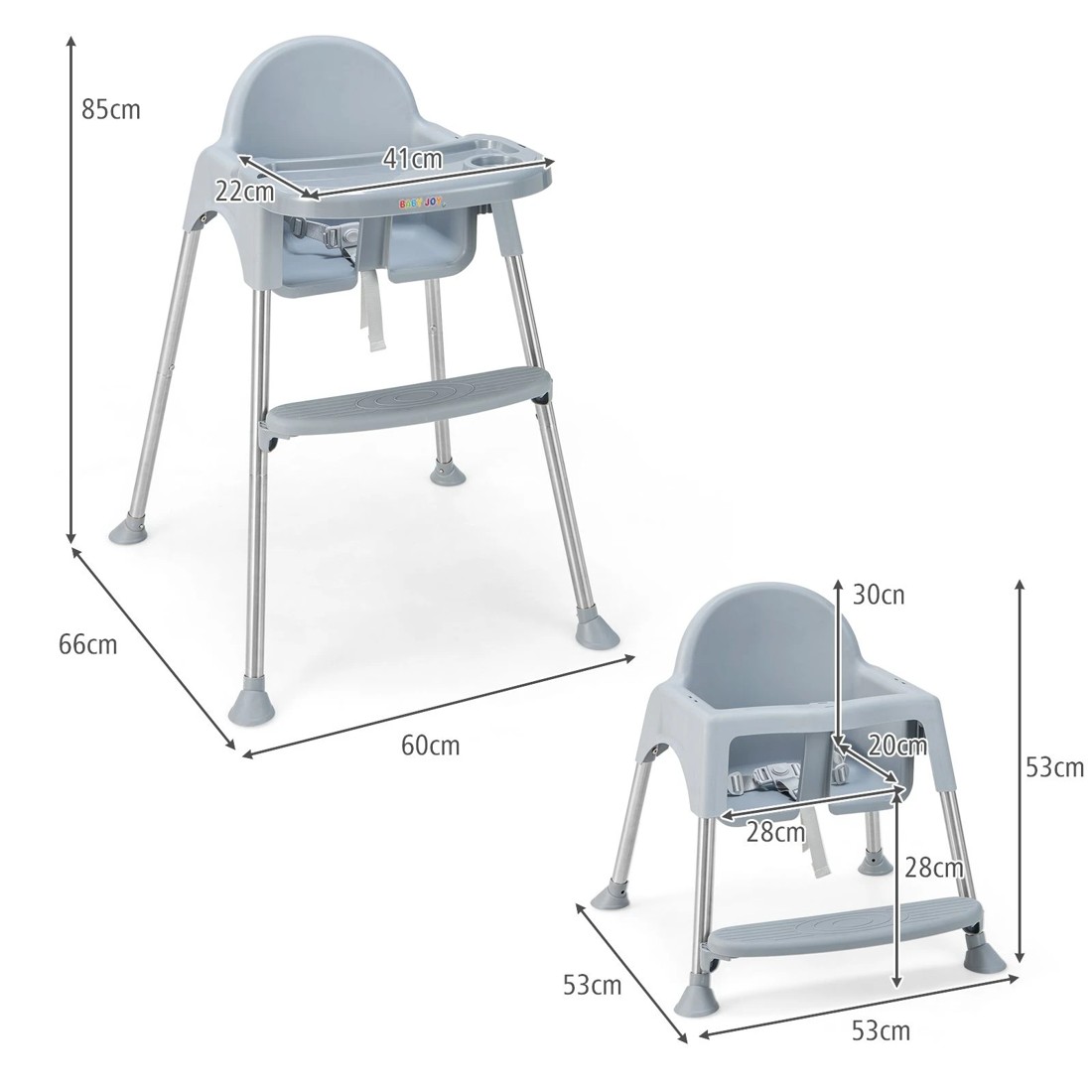 2 Costway 4-in-1 Foldable High Chair w/Tray Grey, 2 of 2