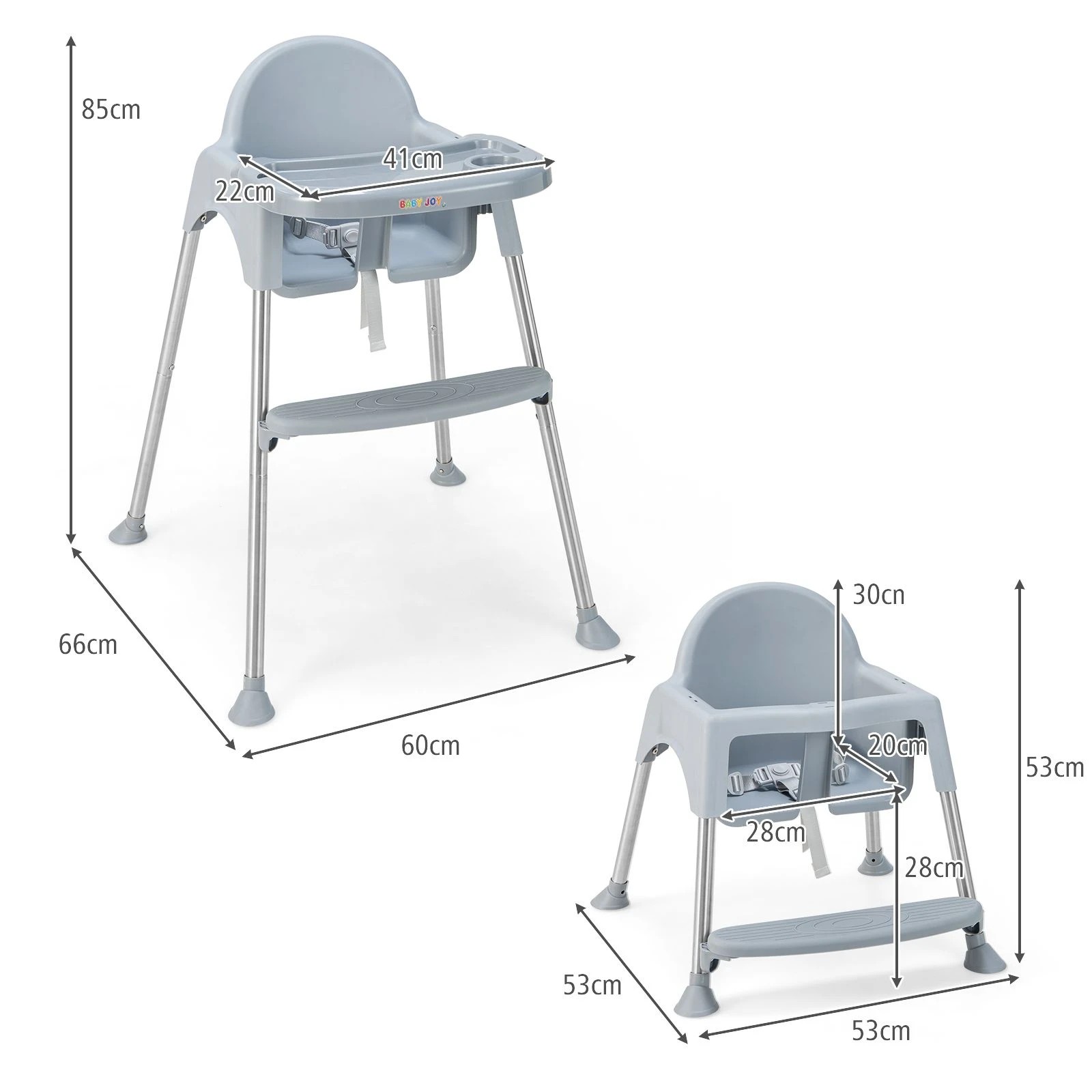 2 Costway 4-in-1 Foldable High Chair w/Tray Grey, 2 of 2