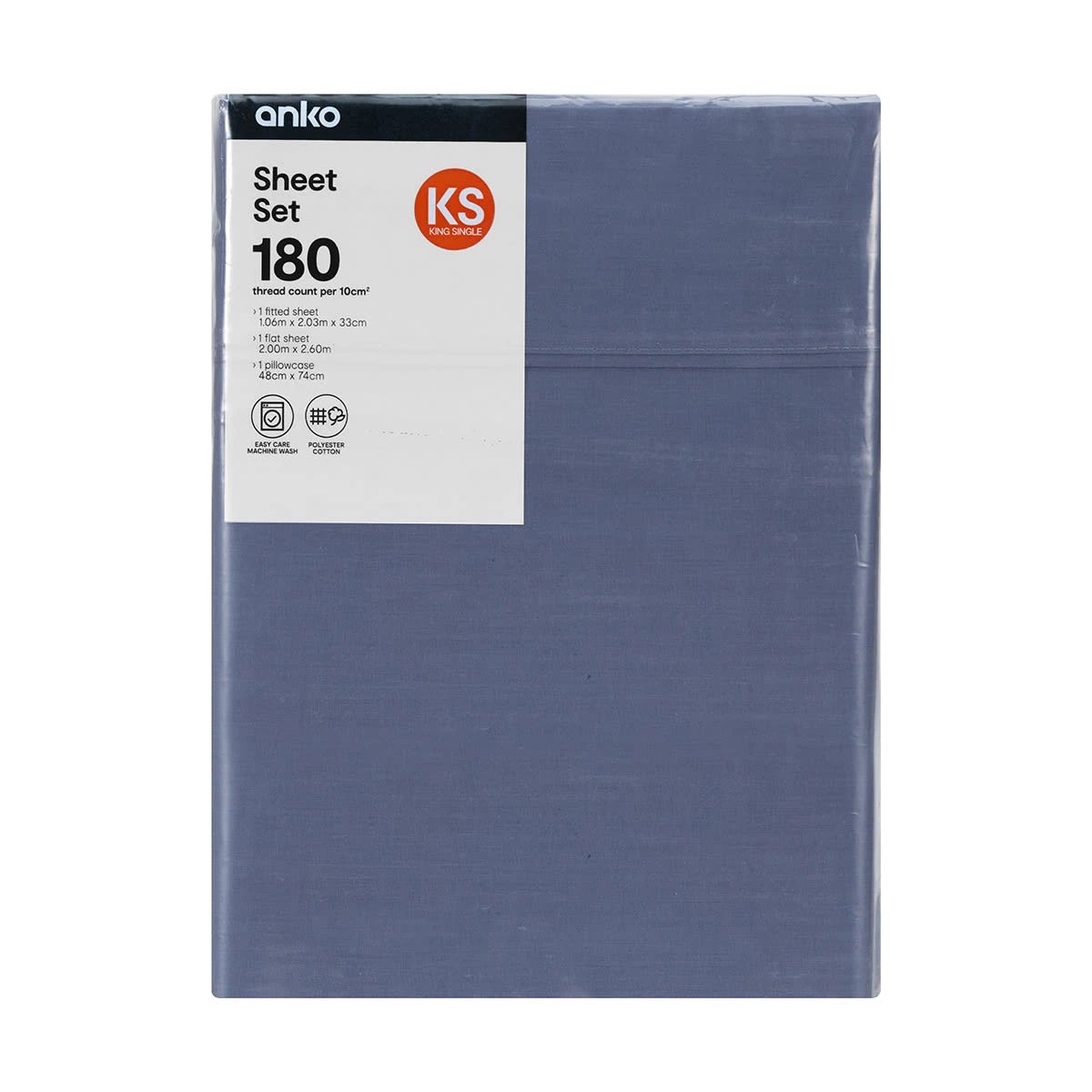 8 180 Thread Count Sheet Set - King Single Bed, Mid Blue, 8 of 8