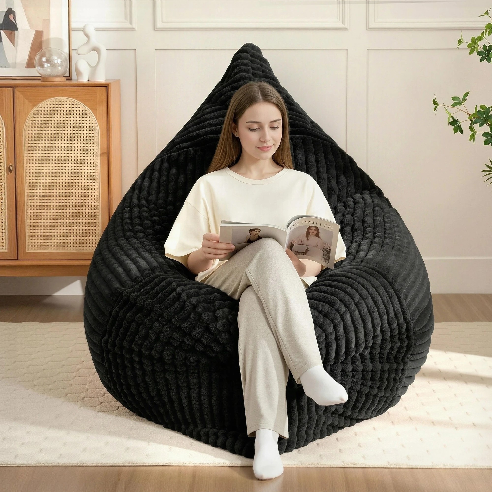 8 Artiss 3-in-1 Bean Bag Chair for Living Room Convertible Floor - Black, 8 of 9