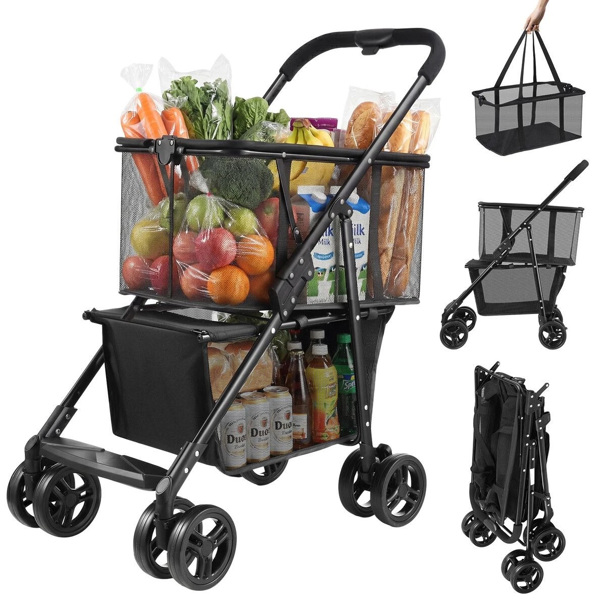 5 AUSWAY Foldable Shopping Cart Trolley Mobile Personal Collapsible Grocery, 5 of 7