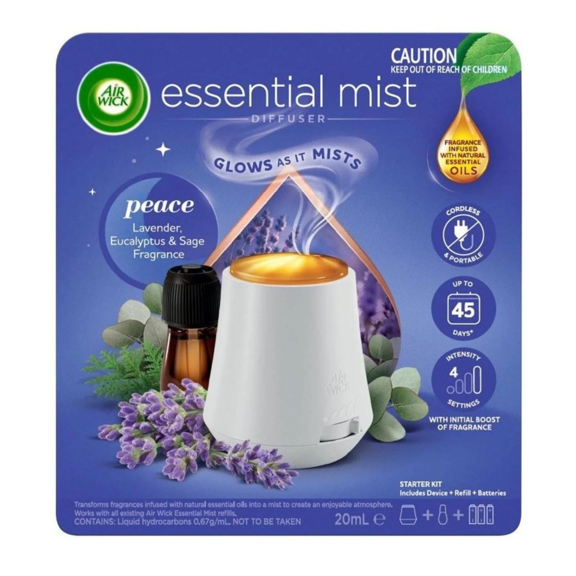 1 Air Wick Essential Mist Diffuser Peace Lavender Eucalyptus Sage 20mL, 1 of 2