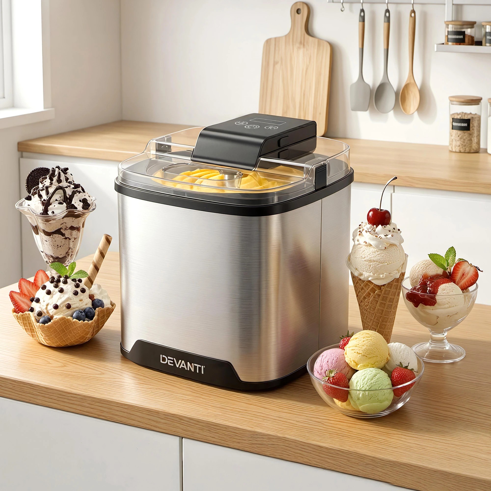 4 Devanti Ice  Maker Machine 2L Homemade Gelato Sorbet Frozen Drinks - Black, 4 of 4
