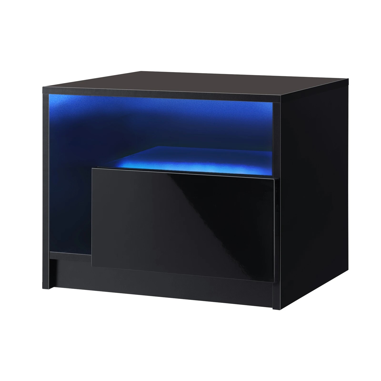 1 Oikiture Bedside Tables Rgb Led Drawers High Gloss Nightstand
 - Black, 1 of 10