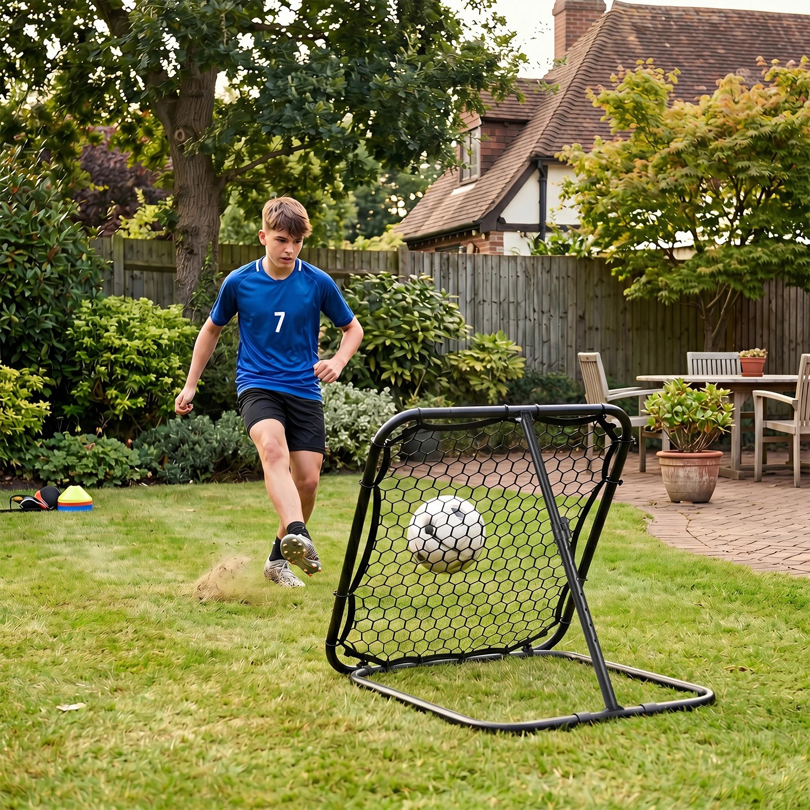 2 Costway 101x101cm Football Rebounder Kickback Rebound Net w/7 Adjustable Angle, 2 of 3