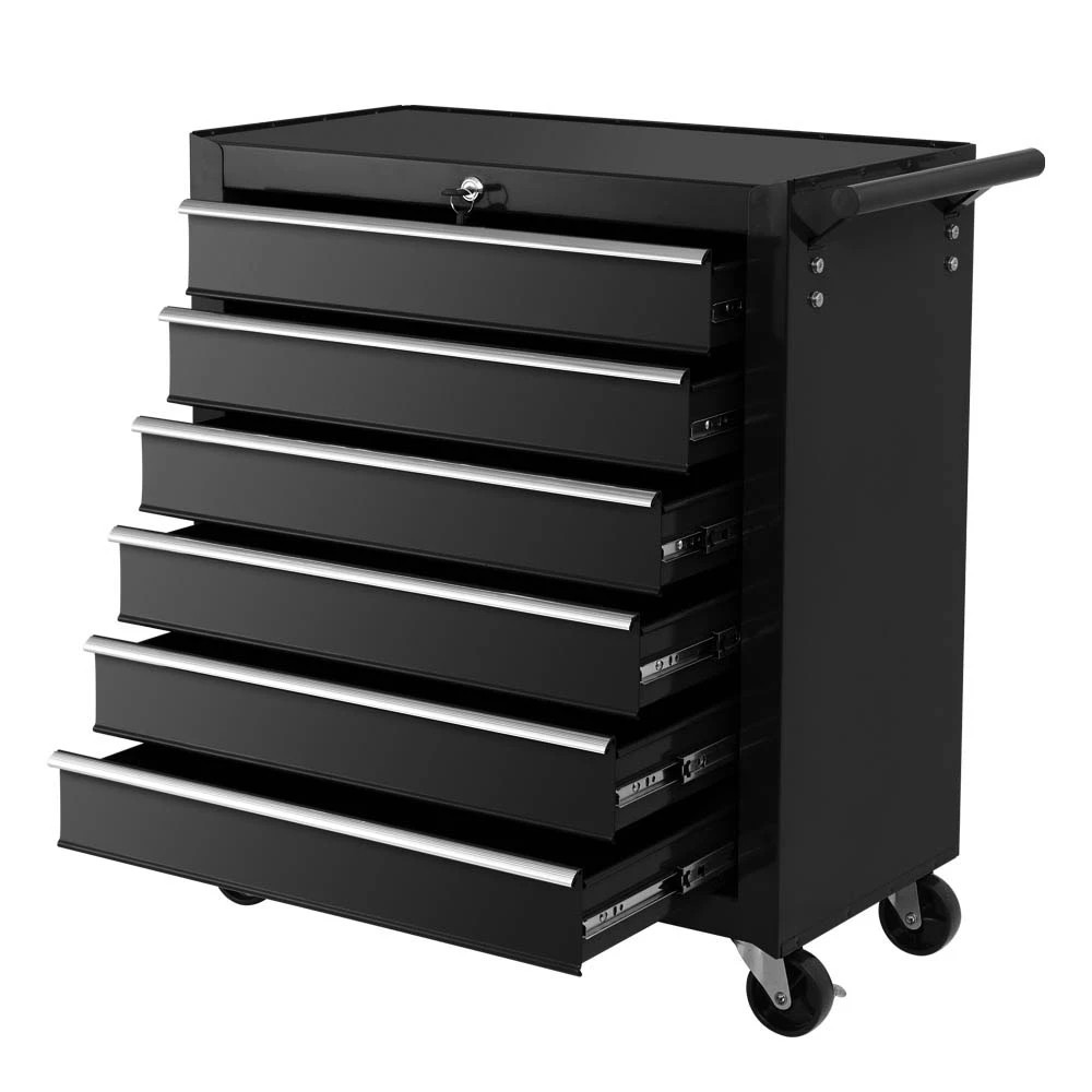 1 Giantz 6 Drawer Tool Box Cabinet Chest Trolley Cart Garage Toolbox - Black, 1 of 7