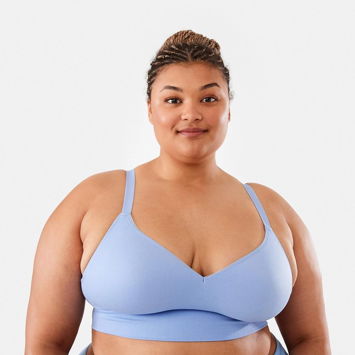 1 Full Figure Wirefree Seamfree T-Shirt Bra Hydra Blue, 1 of 6