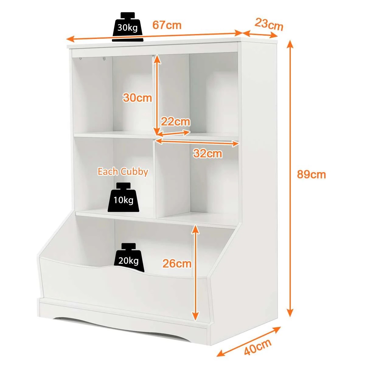 3 Costway 96x49x15cm Storage Cabinet 3-Tier Cube Bookcase - White, 3 of 4