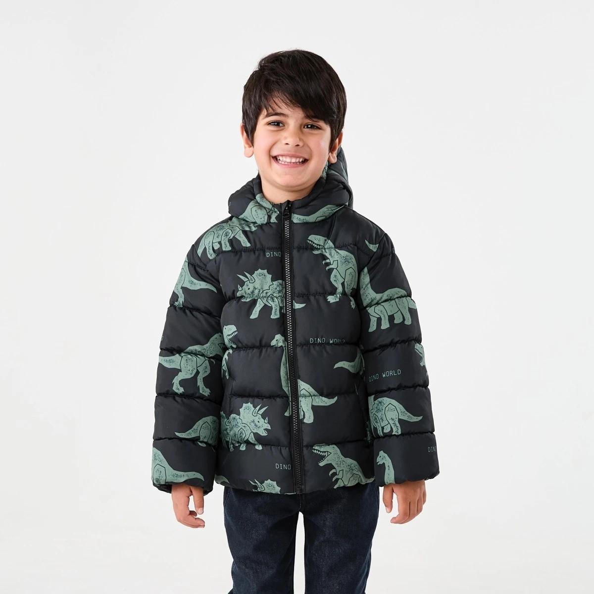 2 Printed Puffer Jacket Blk Dino, 2 of 10