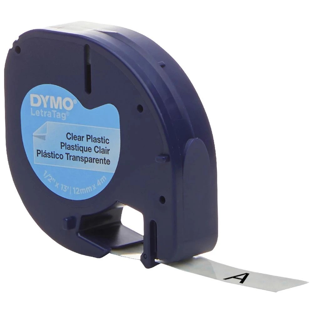 2 DYMO LetraTag Plastic Label Tape 12mm Black on Clear, 2 of 3