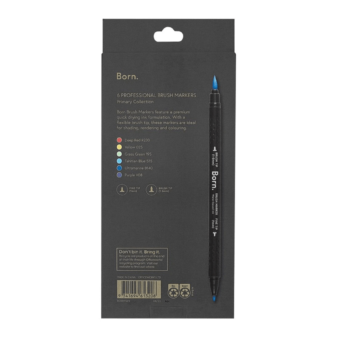 4 Born Professional Brush Dual-Tip Markers Primary 6 Pack, 4 of 4