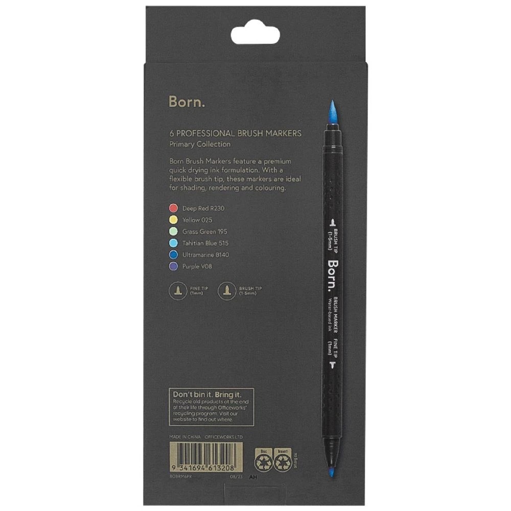 4 Born Professional Brush Dual-Tip Markers Primary 6 Pack, 4 of 4