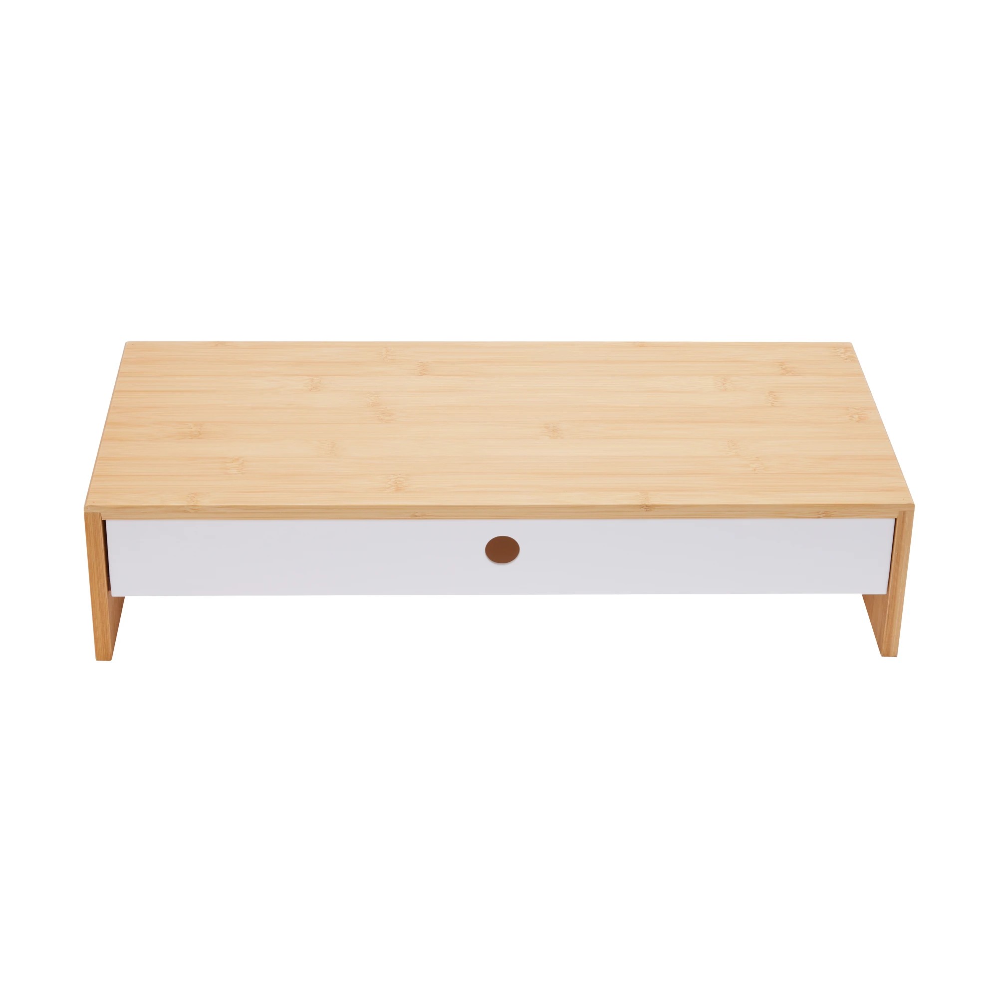 3 Bamboo and Plastic Monitor Stand with Drawer - White, 3 of 9