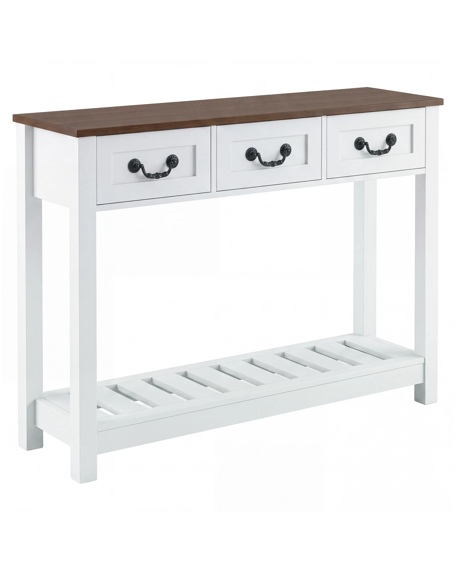 1 Advwin 100cm Console Table with 3 Drawers & Open Shelf Vintage Narrow Hallway Table - White, 1 of 8