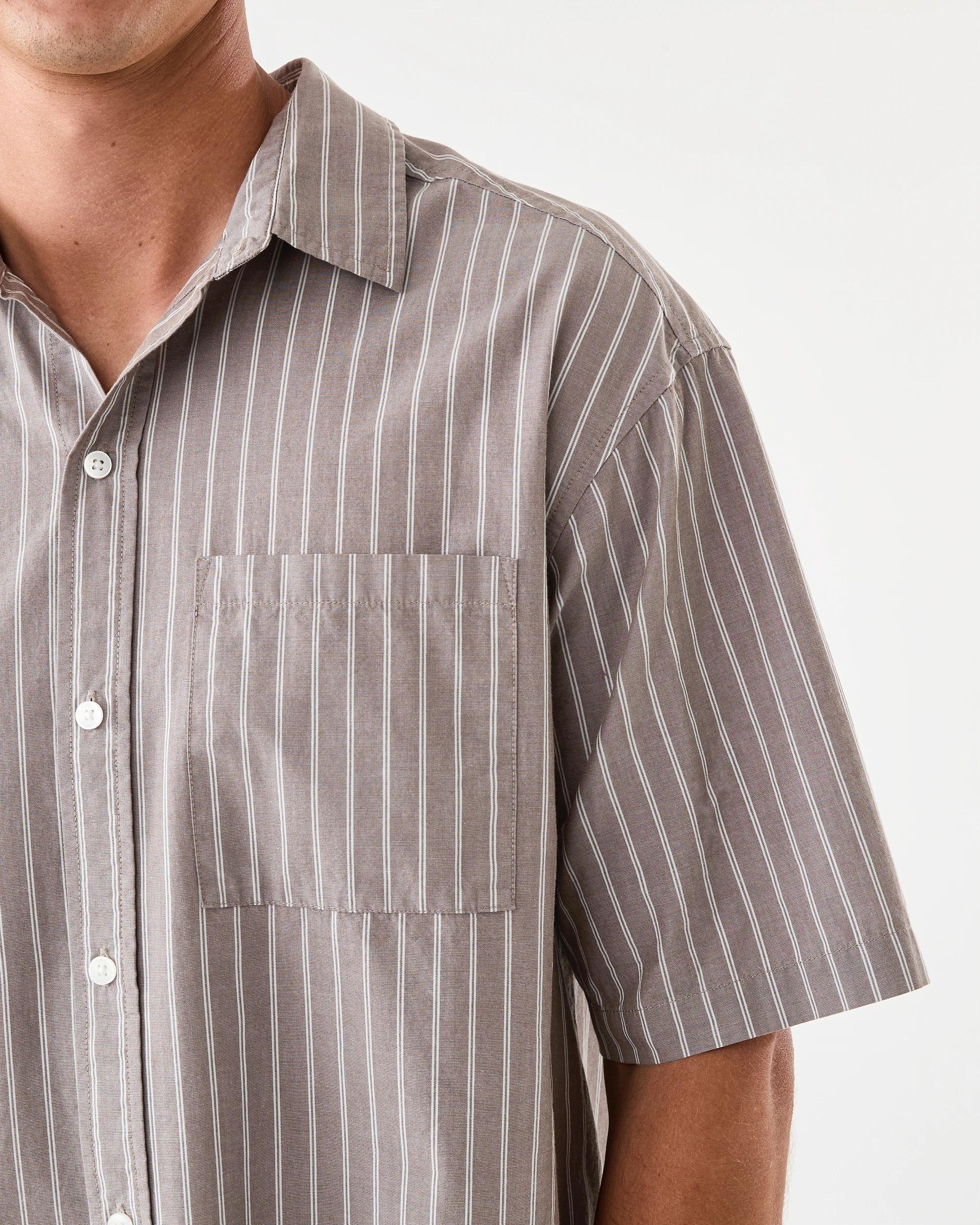 8 Short Sleeve Boxy Poplin Stripe Shirt Brn Stripe, 8 of 8