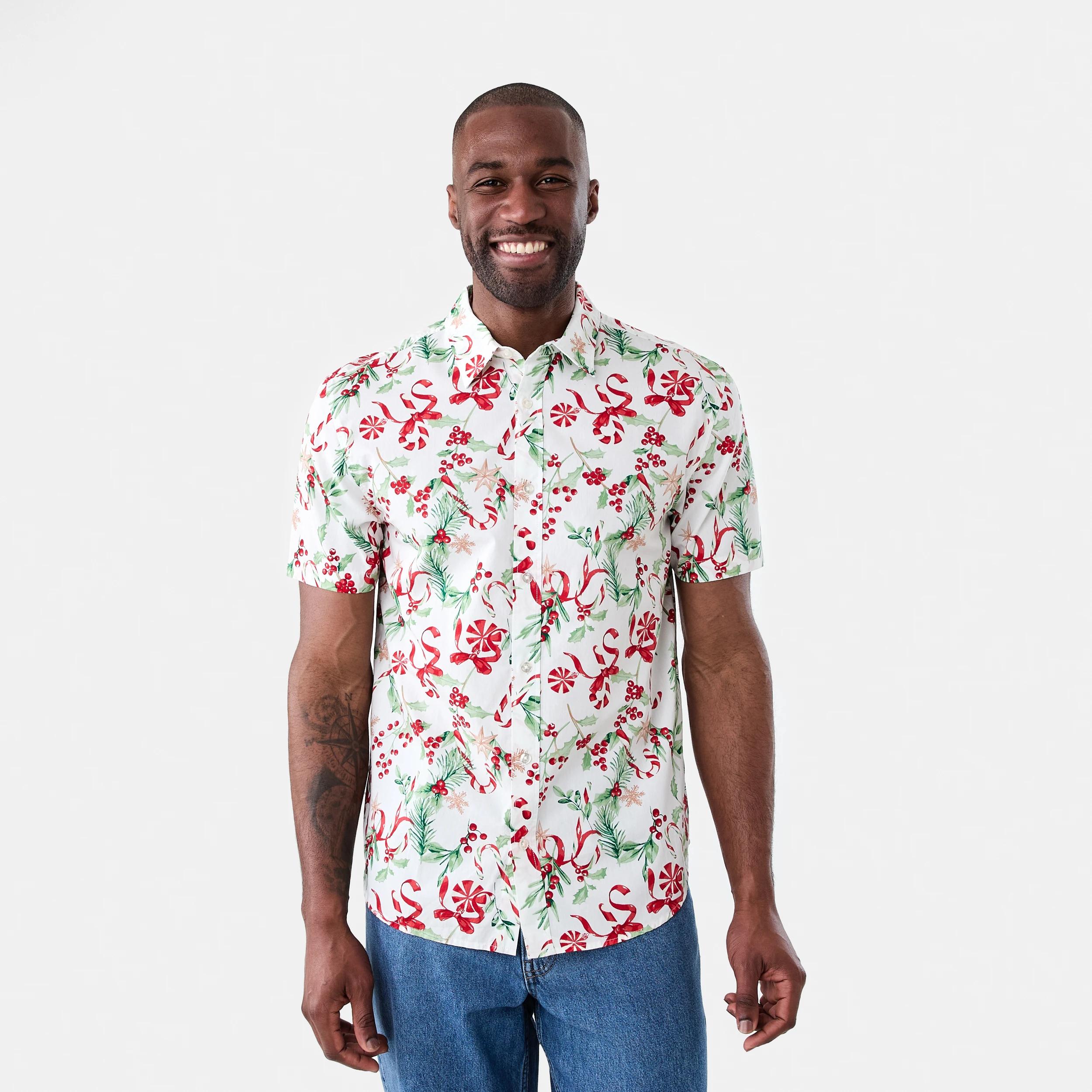 1 Short Sleeve Christmas Print Shirt Candy Cane, 1 of 7
