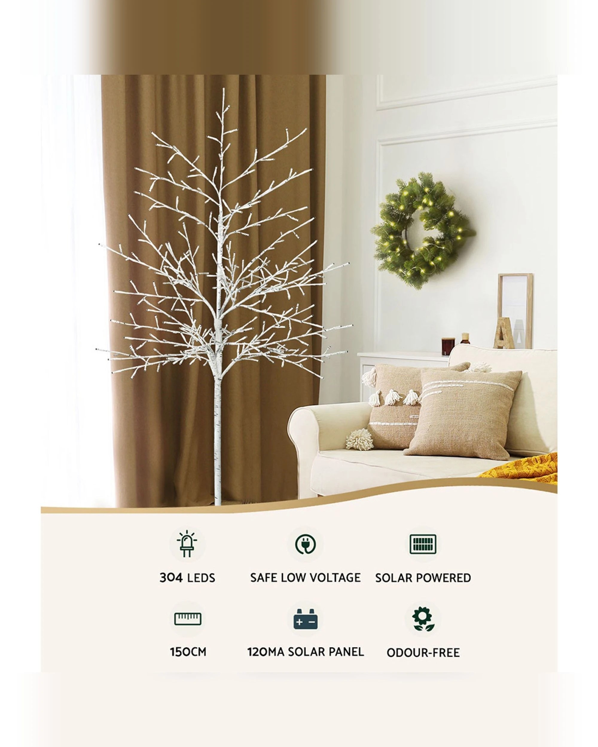 3 Jingle Jollys Solar Christmas Tree 1.5m Twigs 304 Led Lights Xmas Tree
 - White, 3 of 3