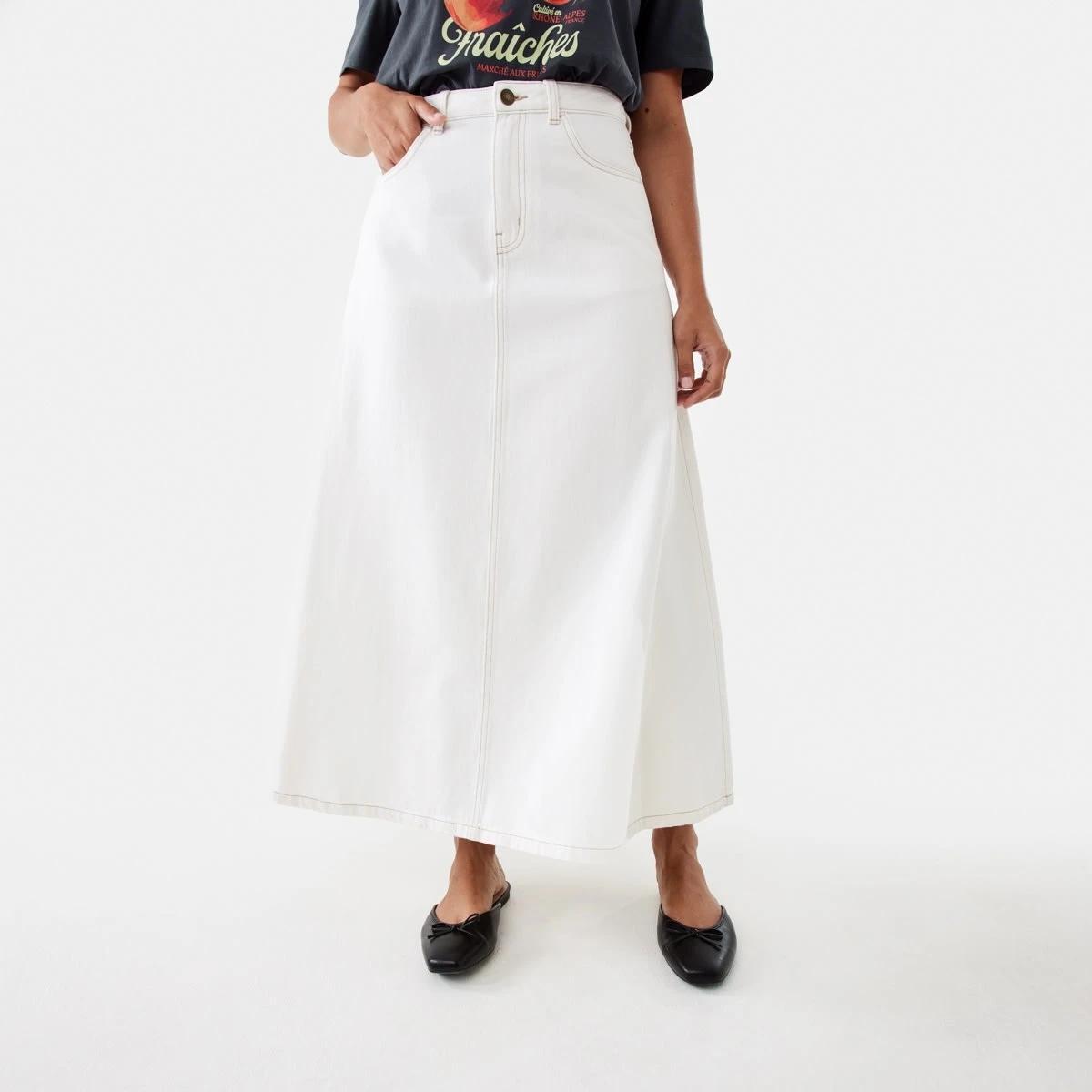 1 Denim A-Line Maxi Skirt Ecru, 1 of 7