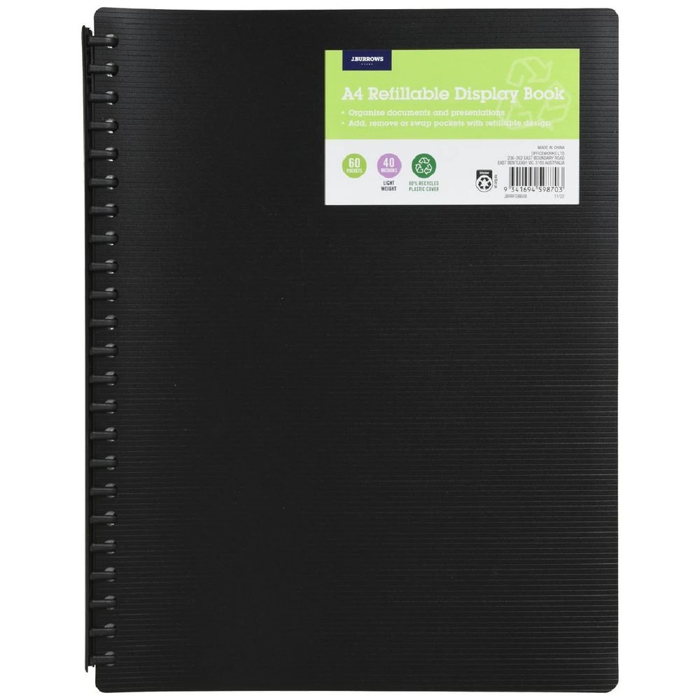 1 J.Burrows Refillable Display Book 60 Pockets Black, 1 of 3
