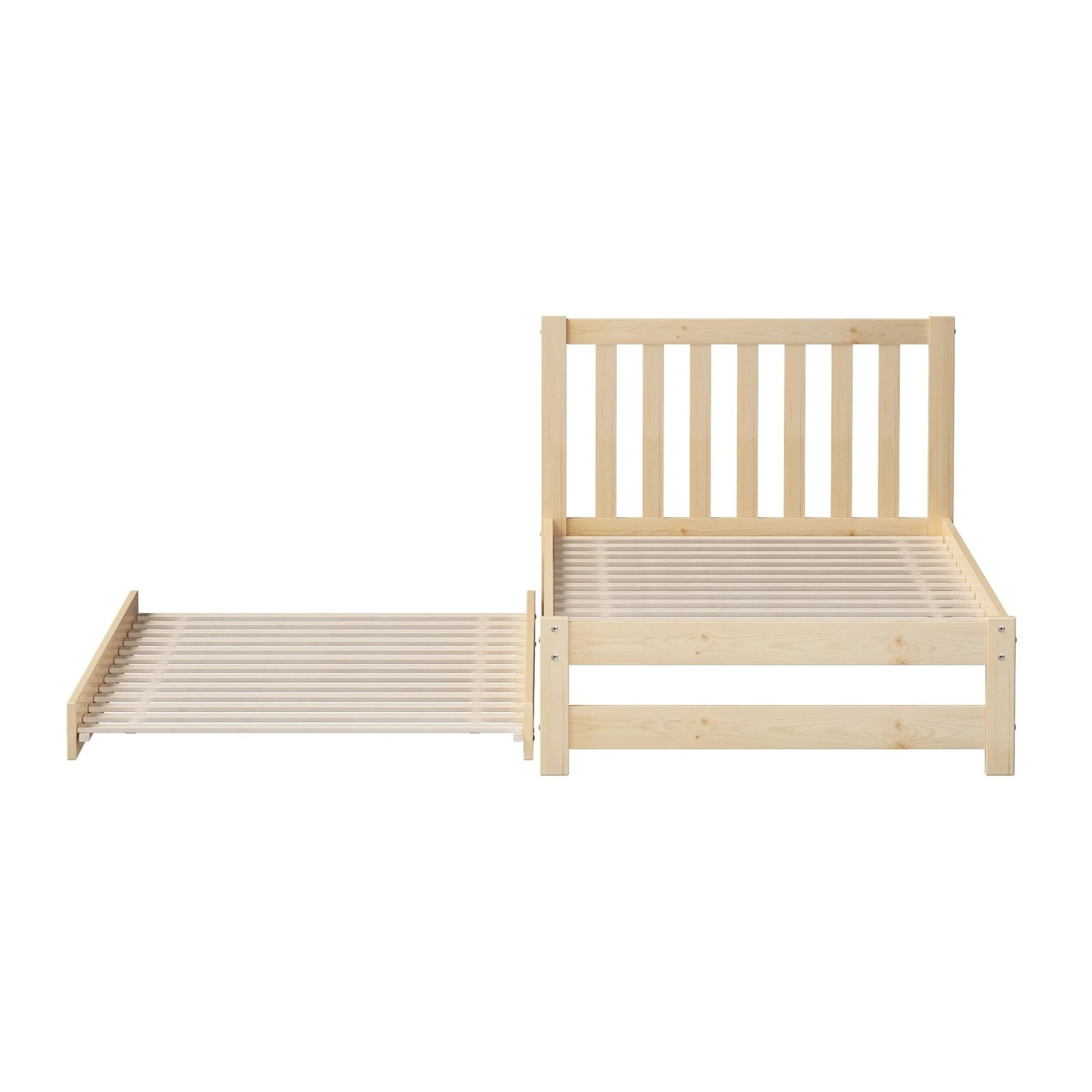 7 Oikiture Trundle Kids Bed Frame Single Wood - Natural, 7 of 10