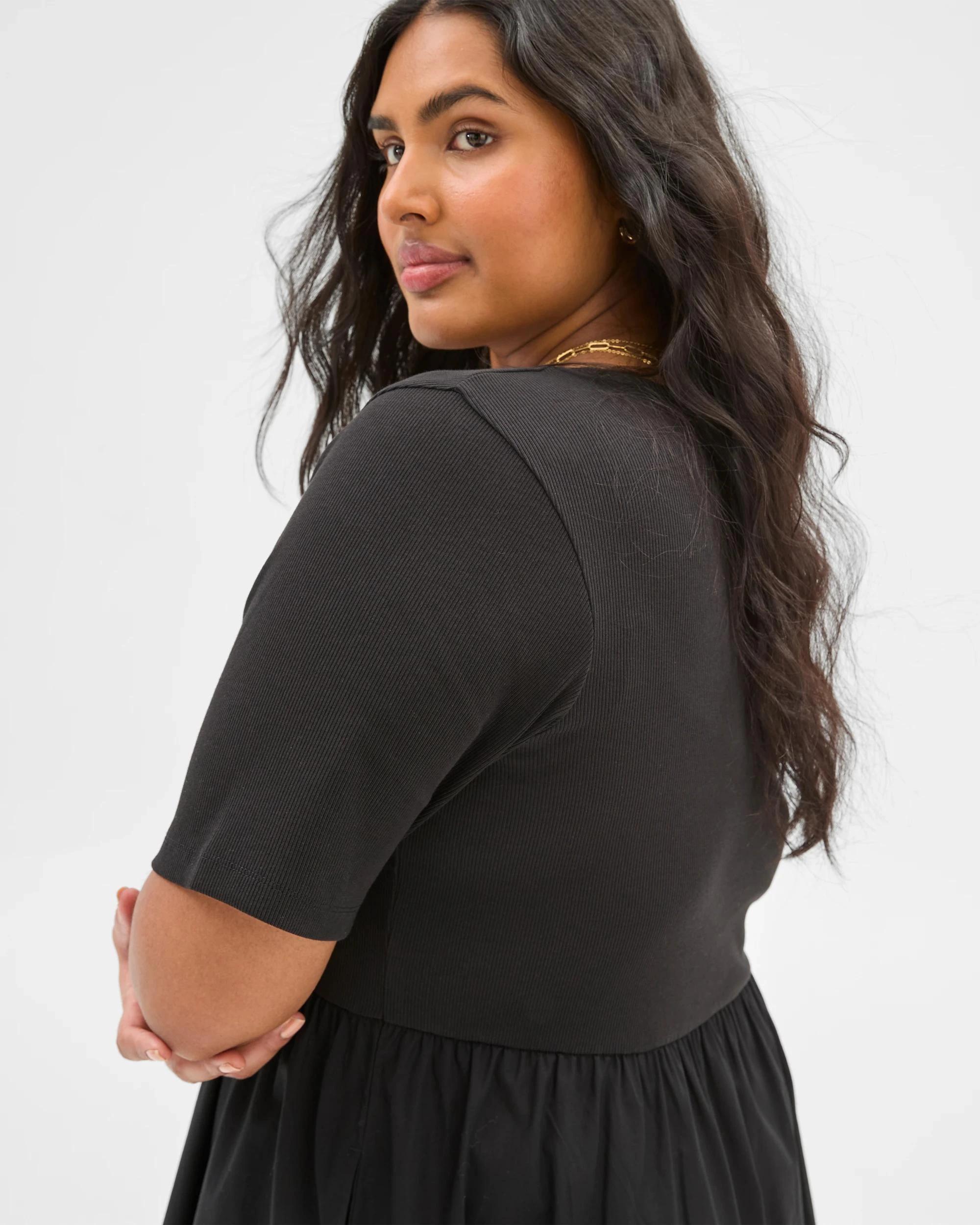 6 Target Curve Plus Size Knit/Woven Dress BLACK, 6 of 7