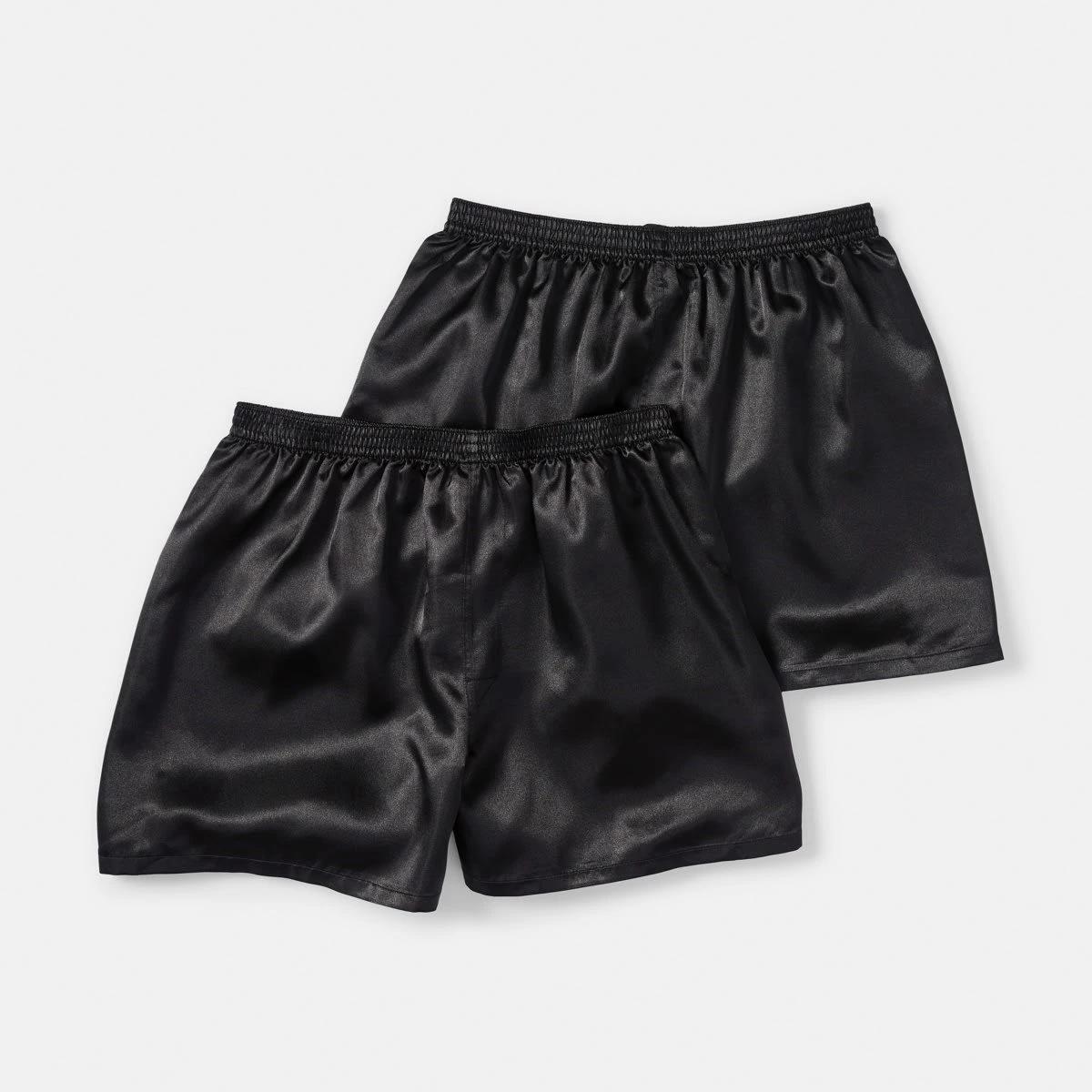 1 2 Pack Satin Boxers BLACK, 1 of 6