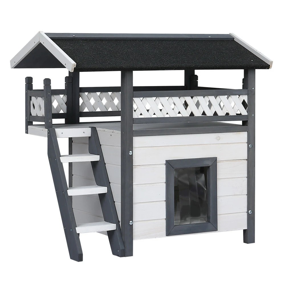 1 i.Pet Cat House Outdoor Shelter 77cm x 50cm x 73cm Rabbit Hutch Wooden Condo Small - Multi, 1 of 6