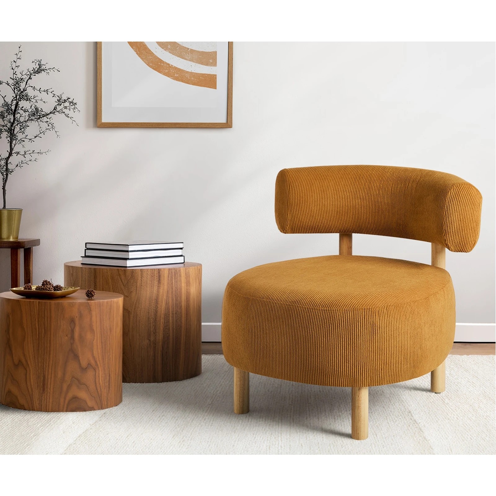 4 Oikiture Wooden Armchair Lounge Chair Velvet Accent Armchairs - Orange, 4 of 10