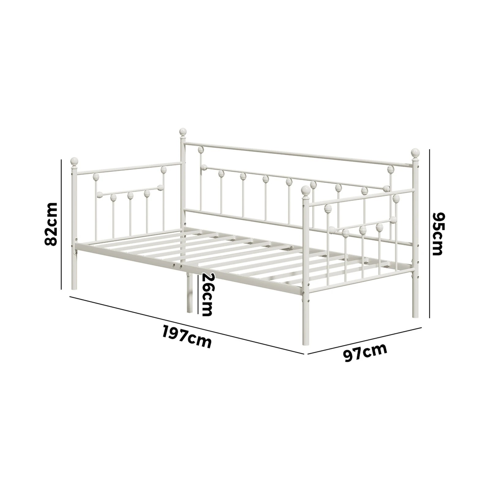 5 Oikiture Metal Daybed Frame Single Size Steel Slat Support Sofa Bed - Beige, 5 of 7