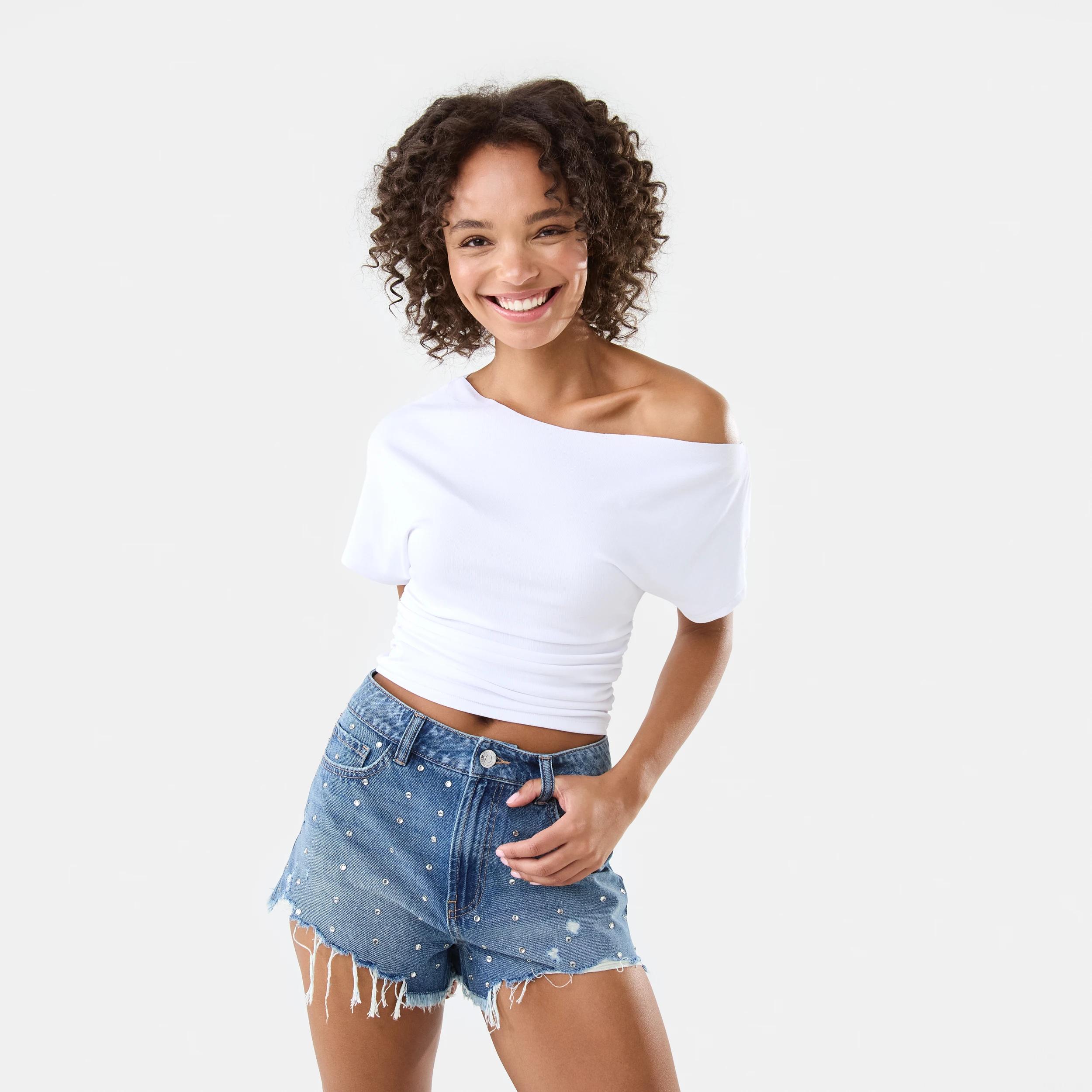 10 Off Shoulder Jersey T-shirt White, 10 of 10