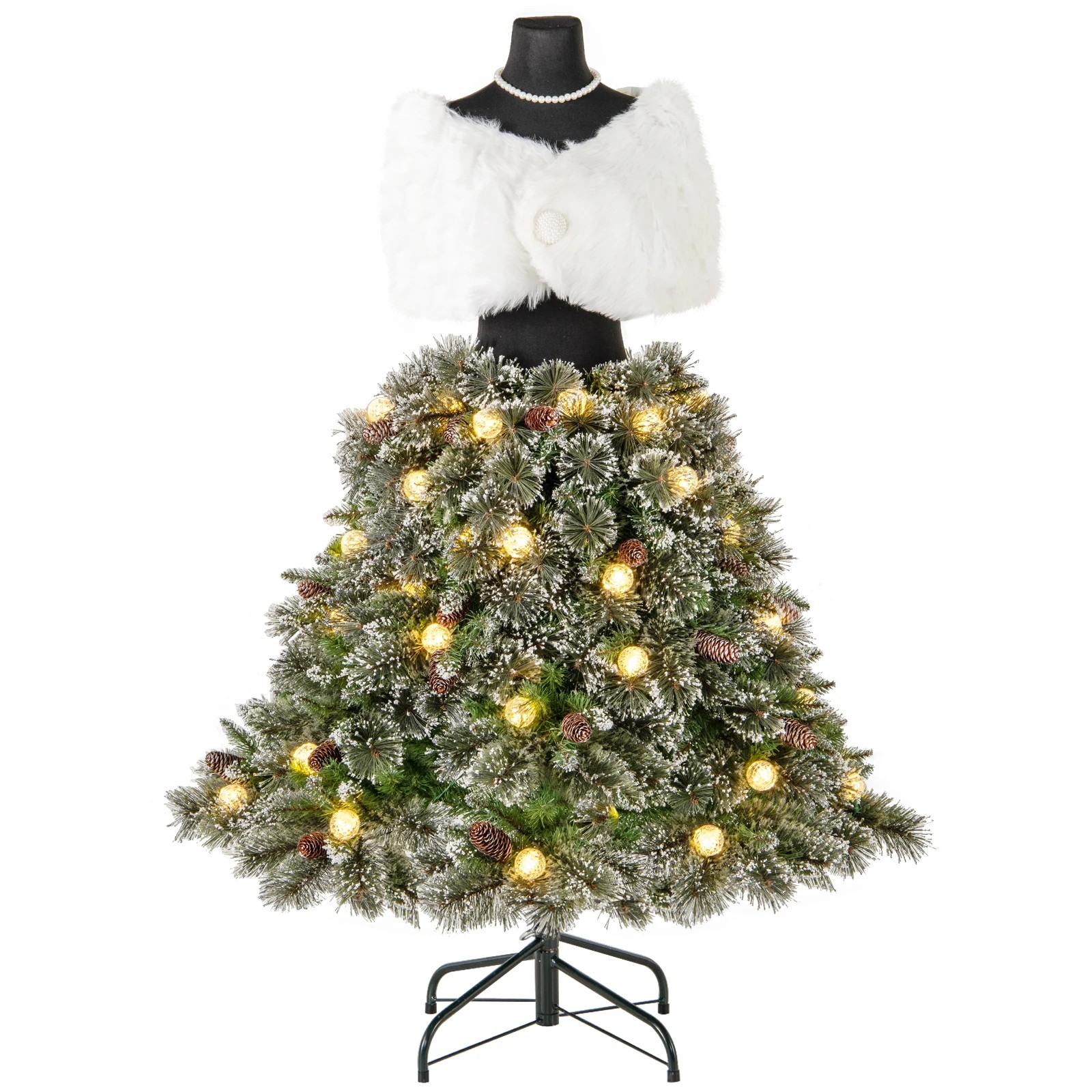 1 Costway 1.5M Pre-lit Mannequin Artificial Christmas Tree Hinged Dress Form Xmas Tree, 1 of 5